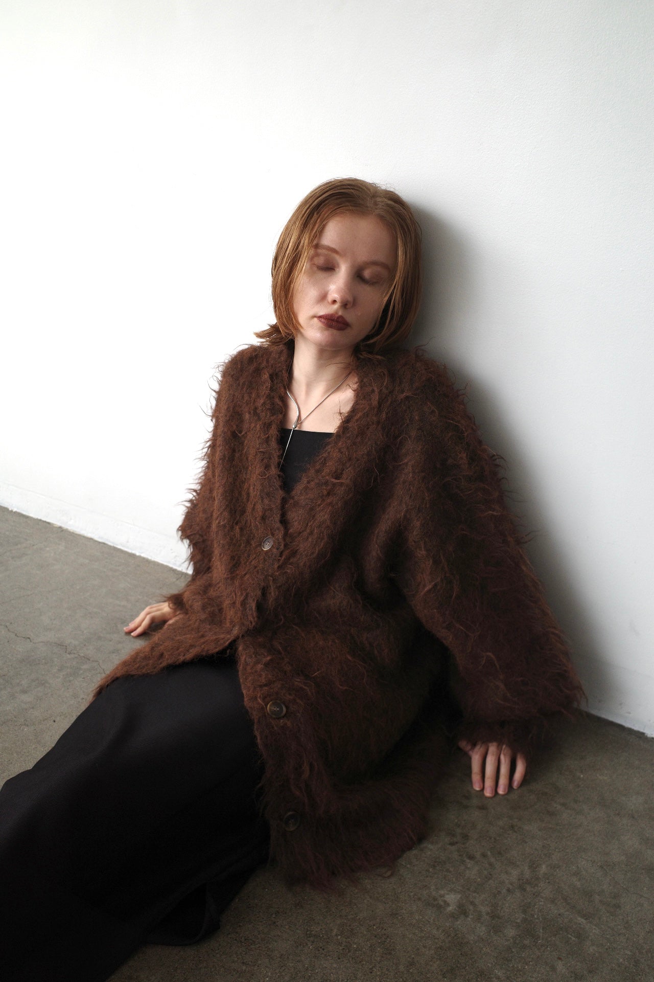 Shaggy mohair long cardigan