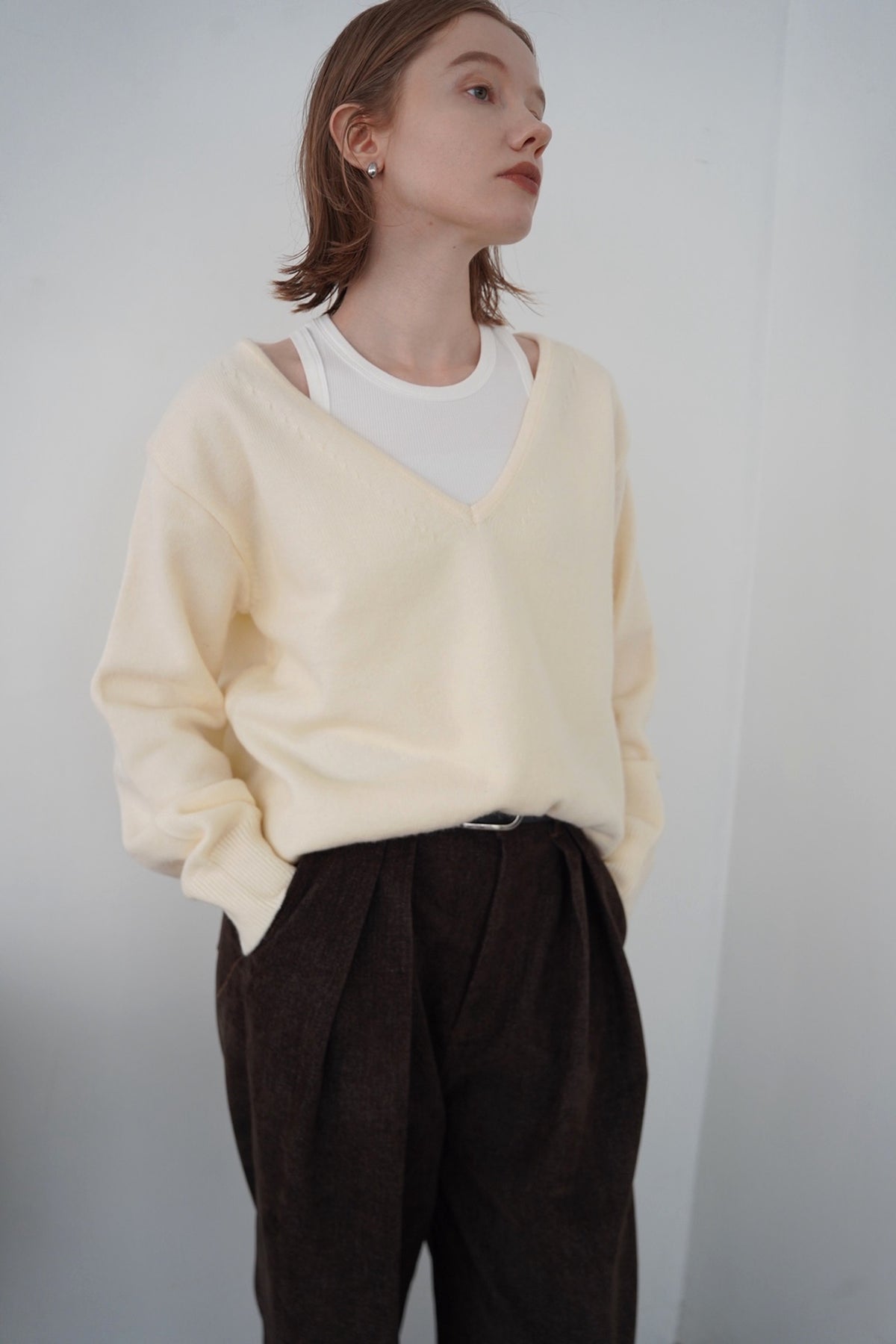【予約販売】-10月下旬発送-Deep Vneck layered knit SET