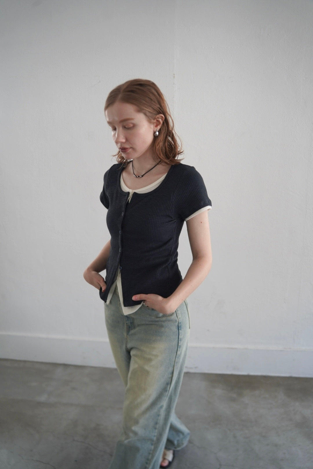 【7/8-再入荷】Layered  lib half sleeve tops