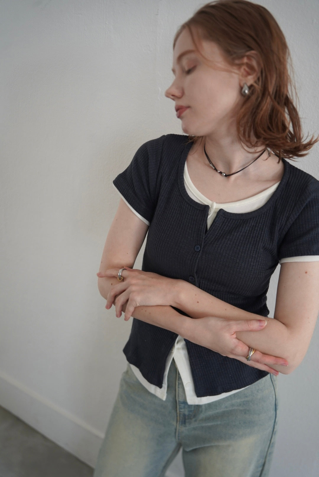 トップス WELINOA LAYERED LIB HALF SLEEVE TOPS 7/29-再入荷】Layered lib half sleeve tops – WELINOA