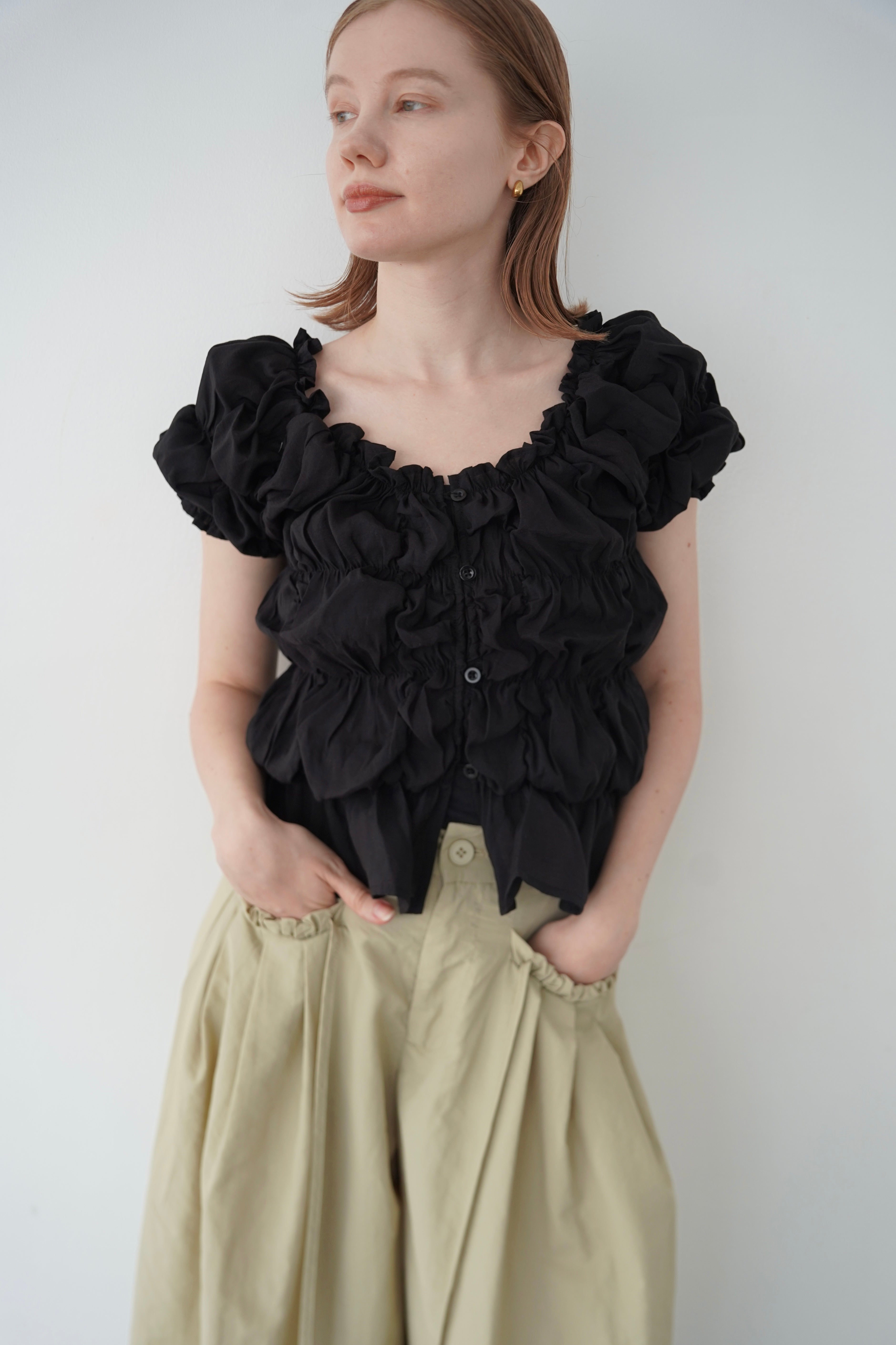 Shirring  puff volume tops