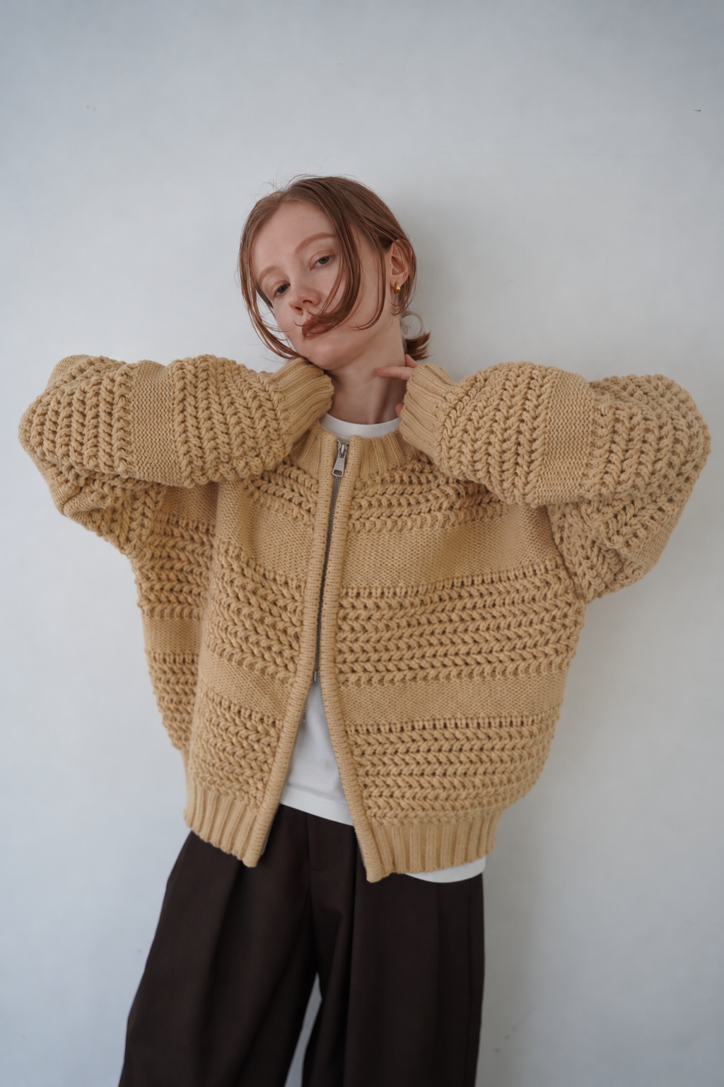 Low Gauge Texture Zip Cardigan