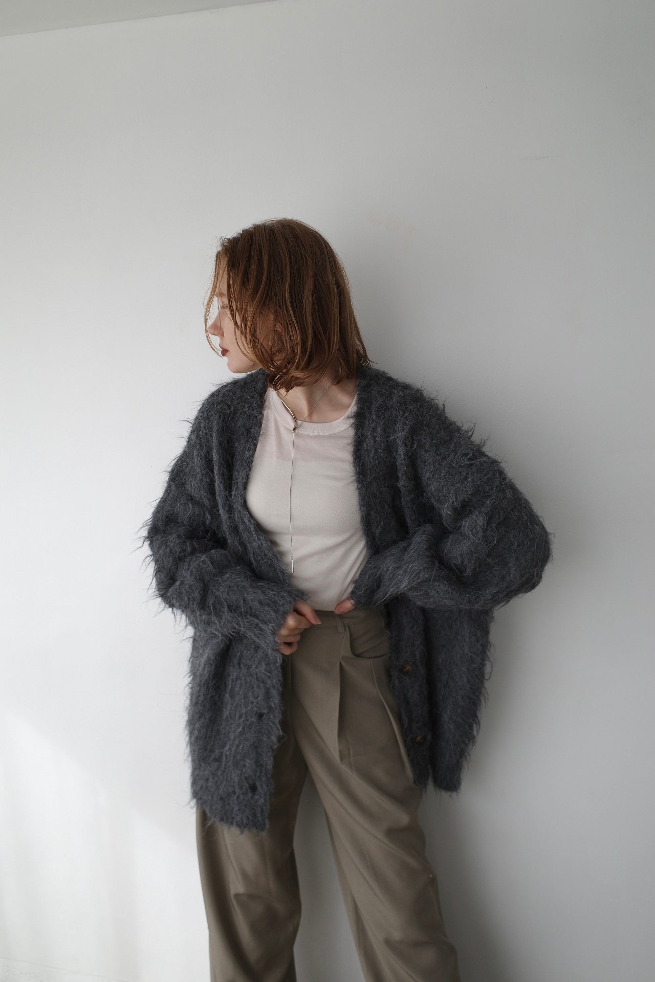 Shaggy mohair long cardigan