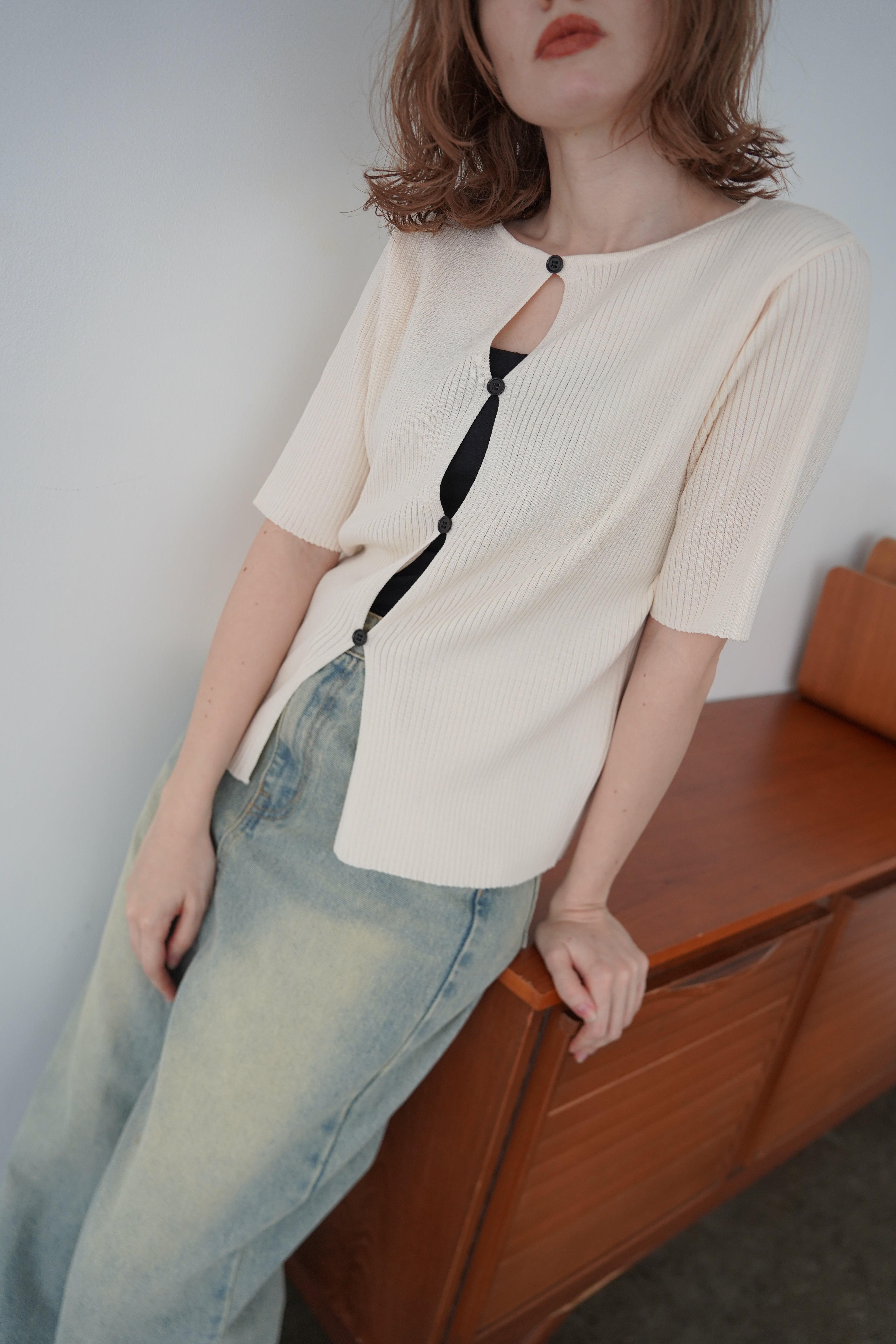 Front button half sleeve top
