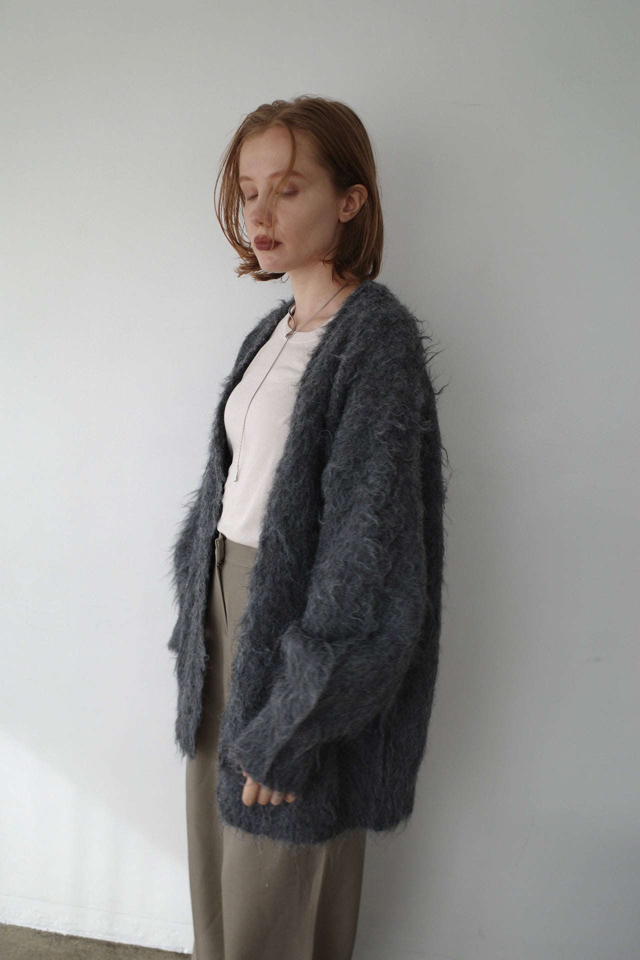 Shaggy mohair long cardigan