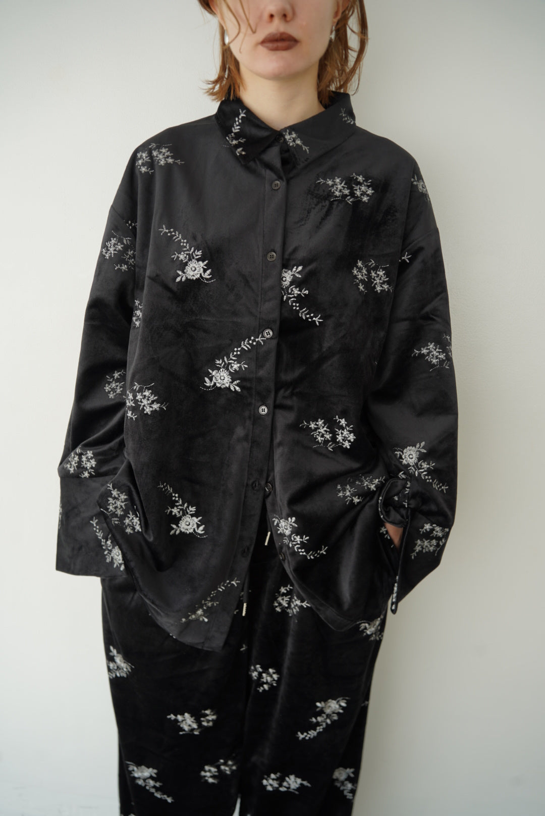 Velours flower pattern Shirt