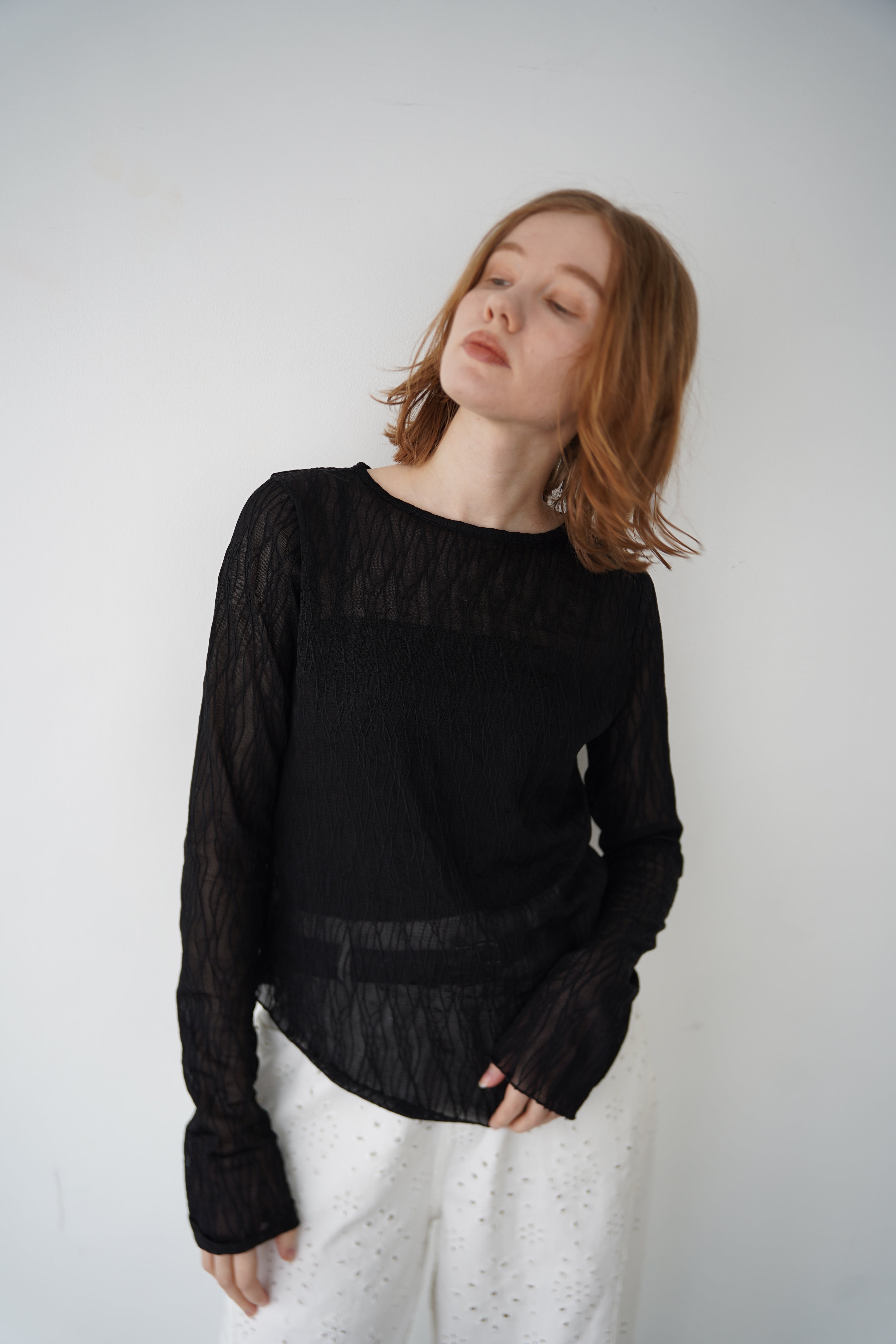 Wave tulle sheer top