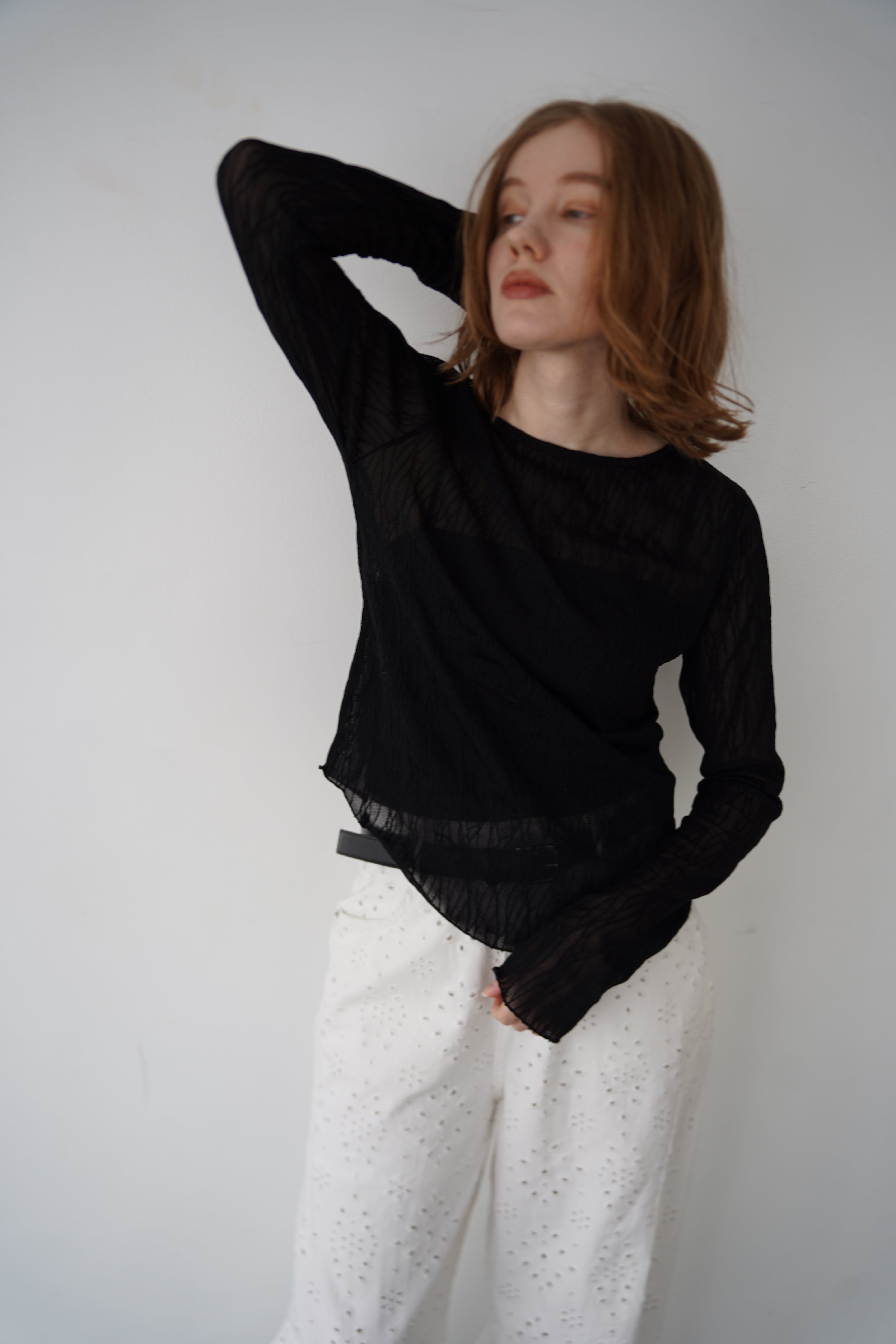 Wave tulle sheer top