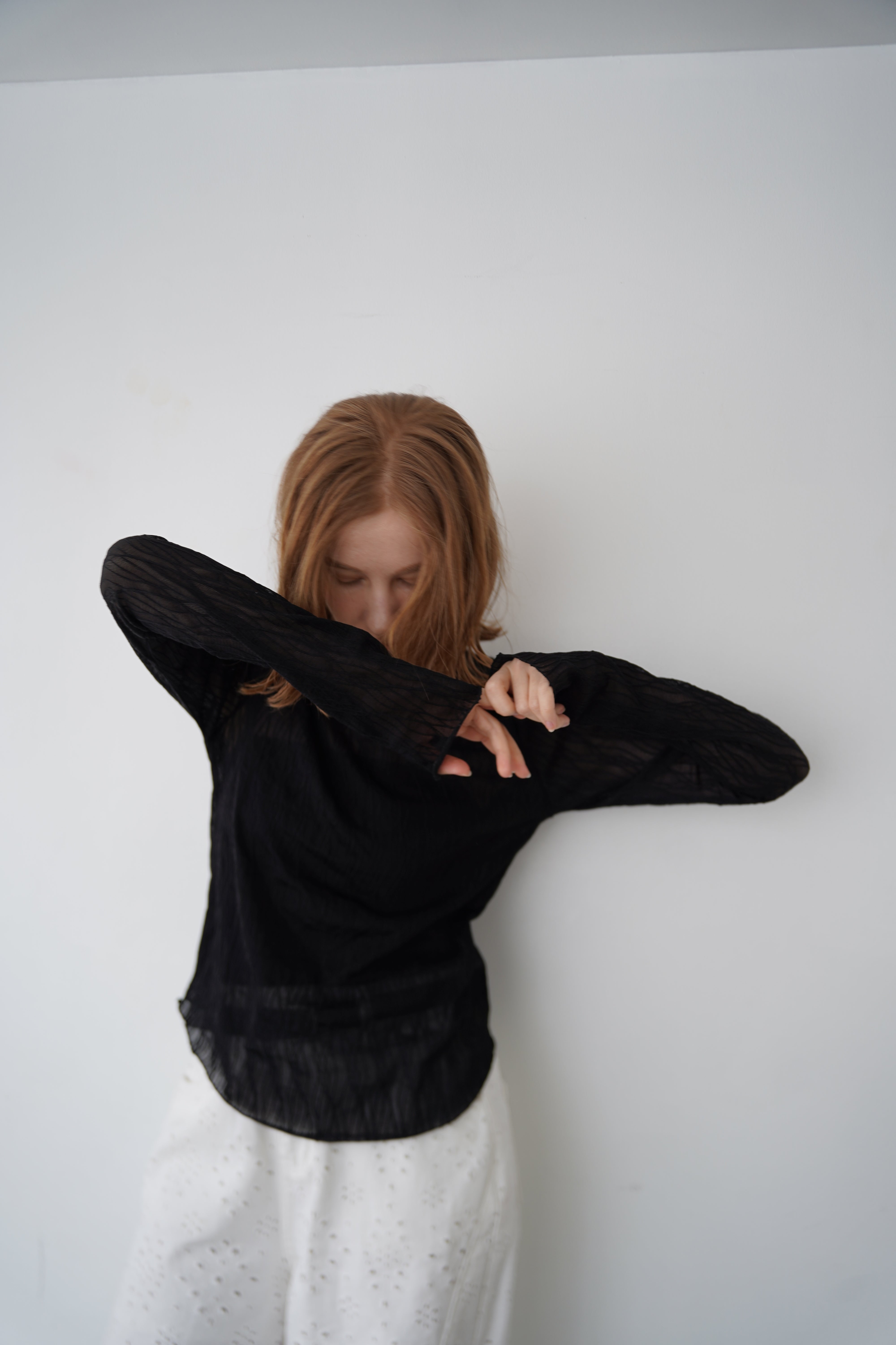 Wave tulle sheer top