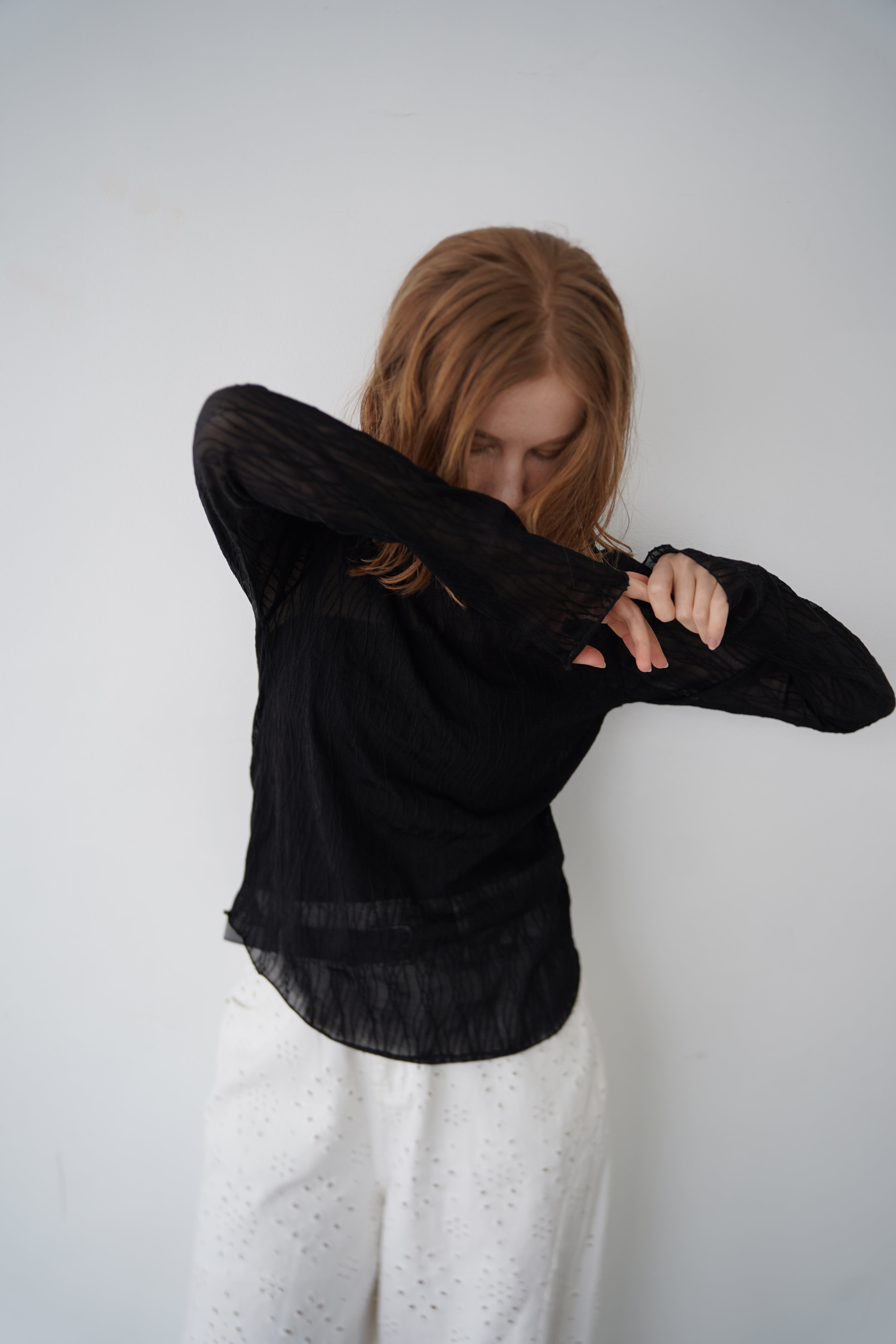 Wave tulle sheer top