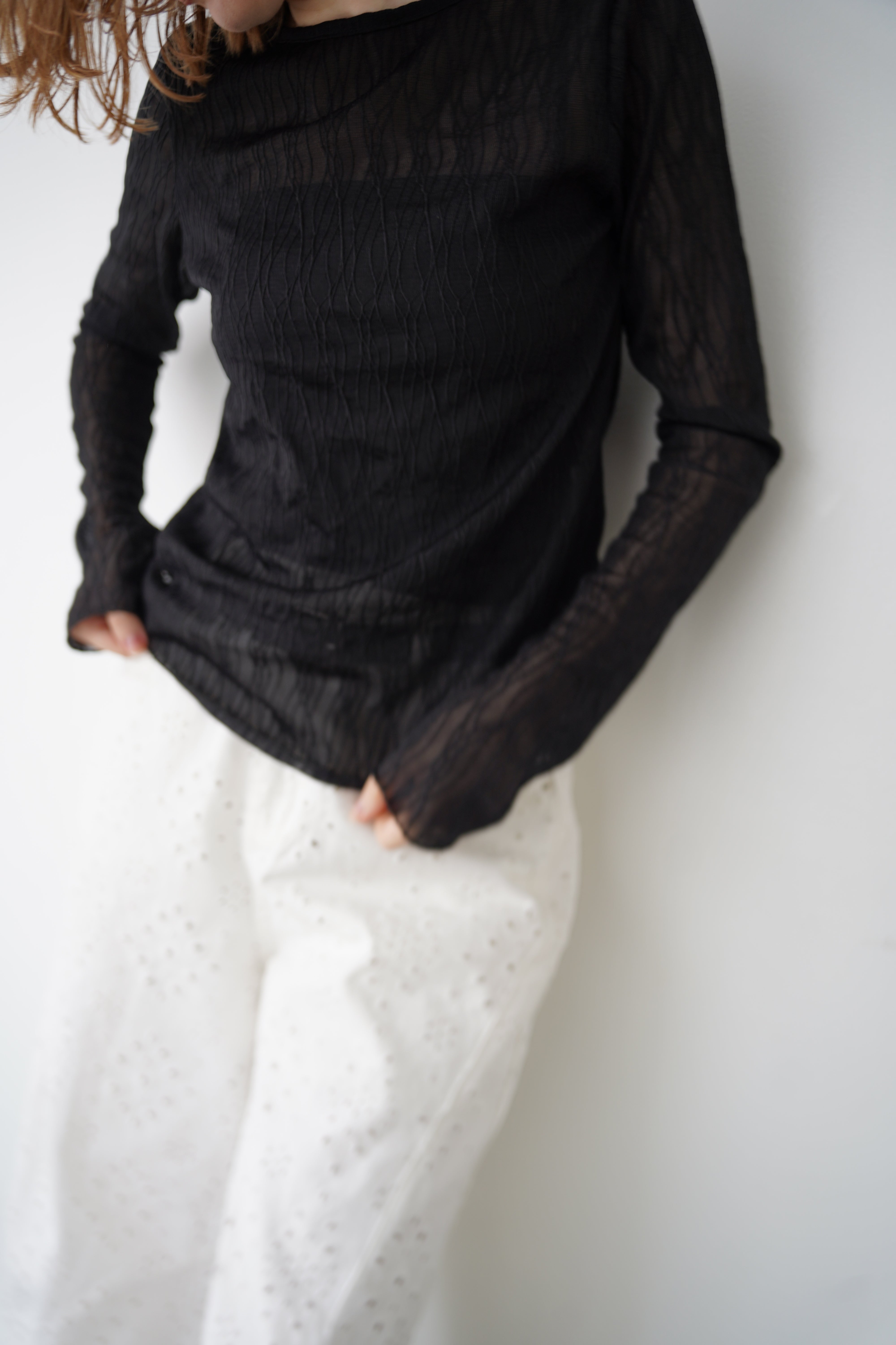 Wave tulle sheer top