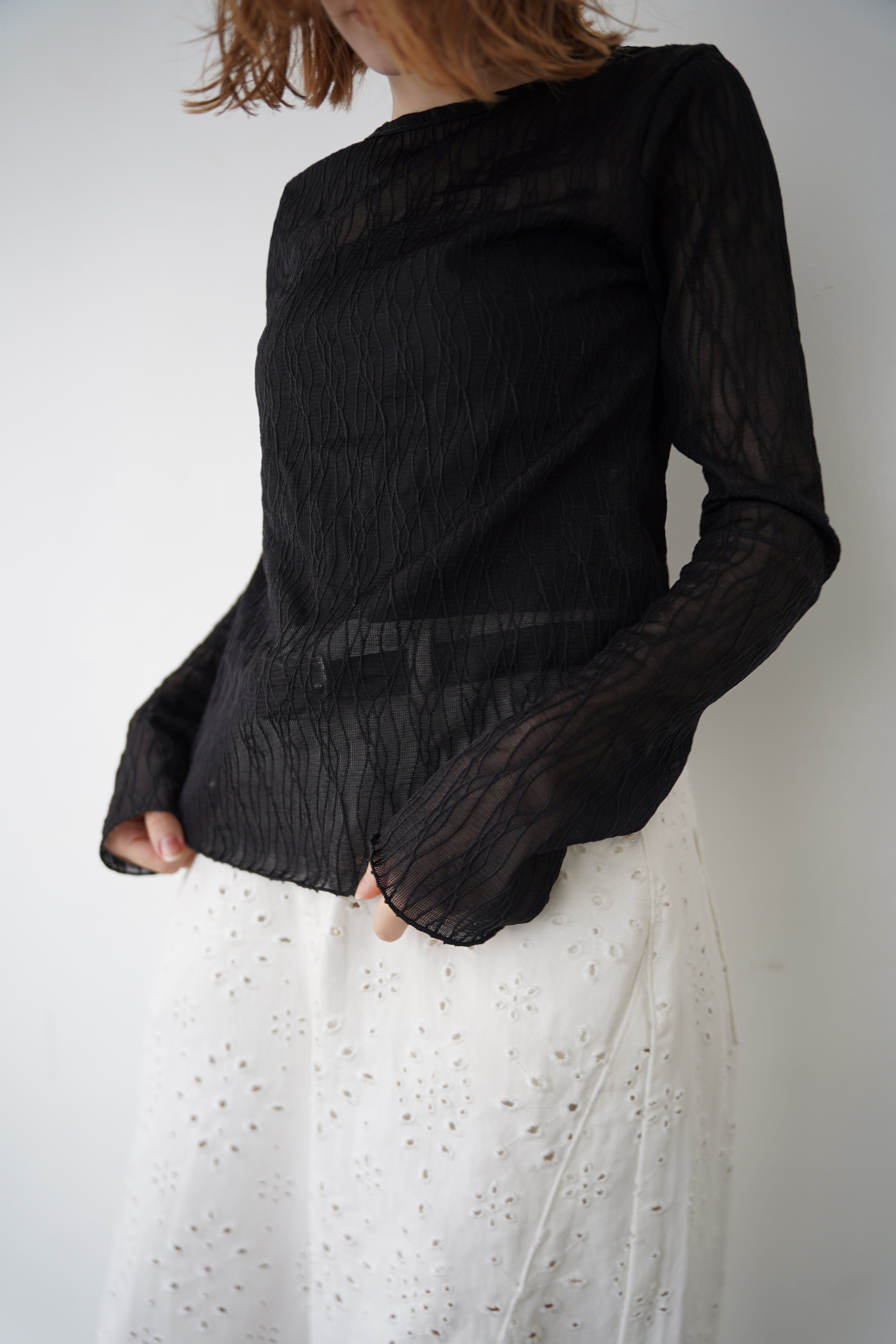 Wave tulle sheer top