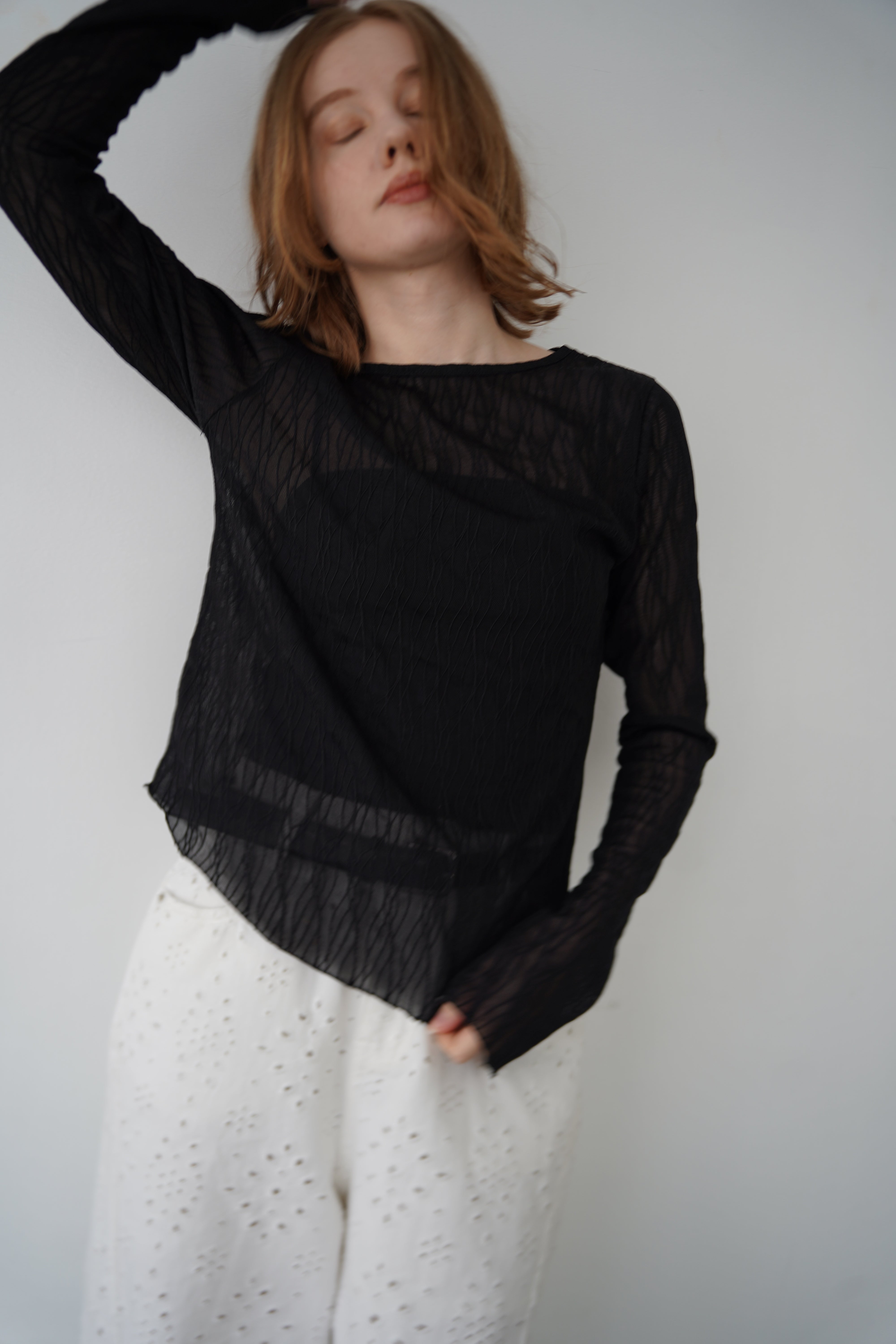 Wave tulle sheer top