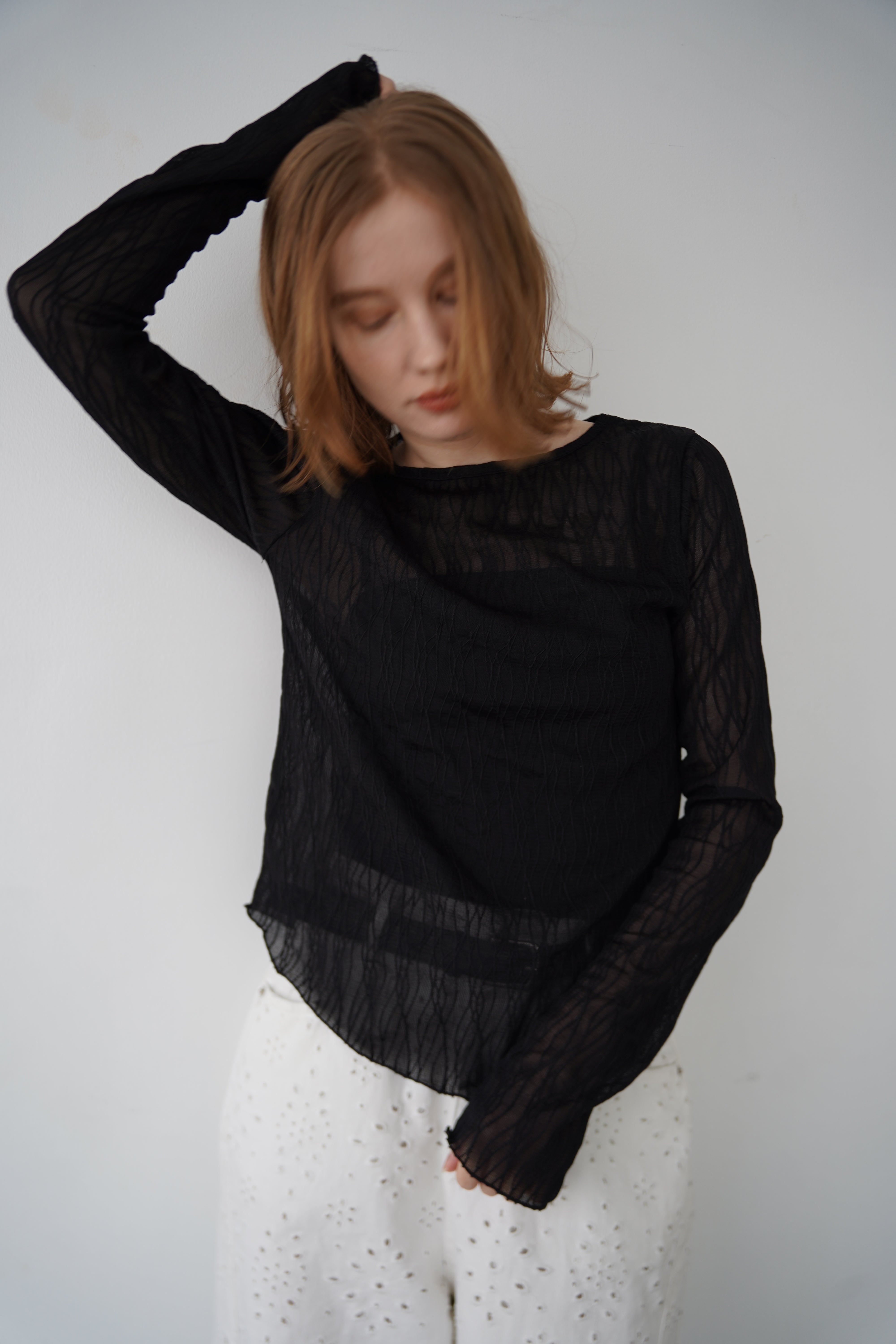 Wave tulle sheer top