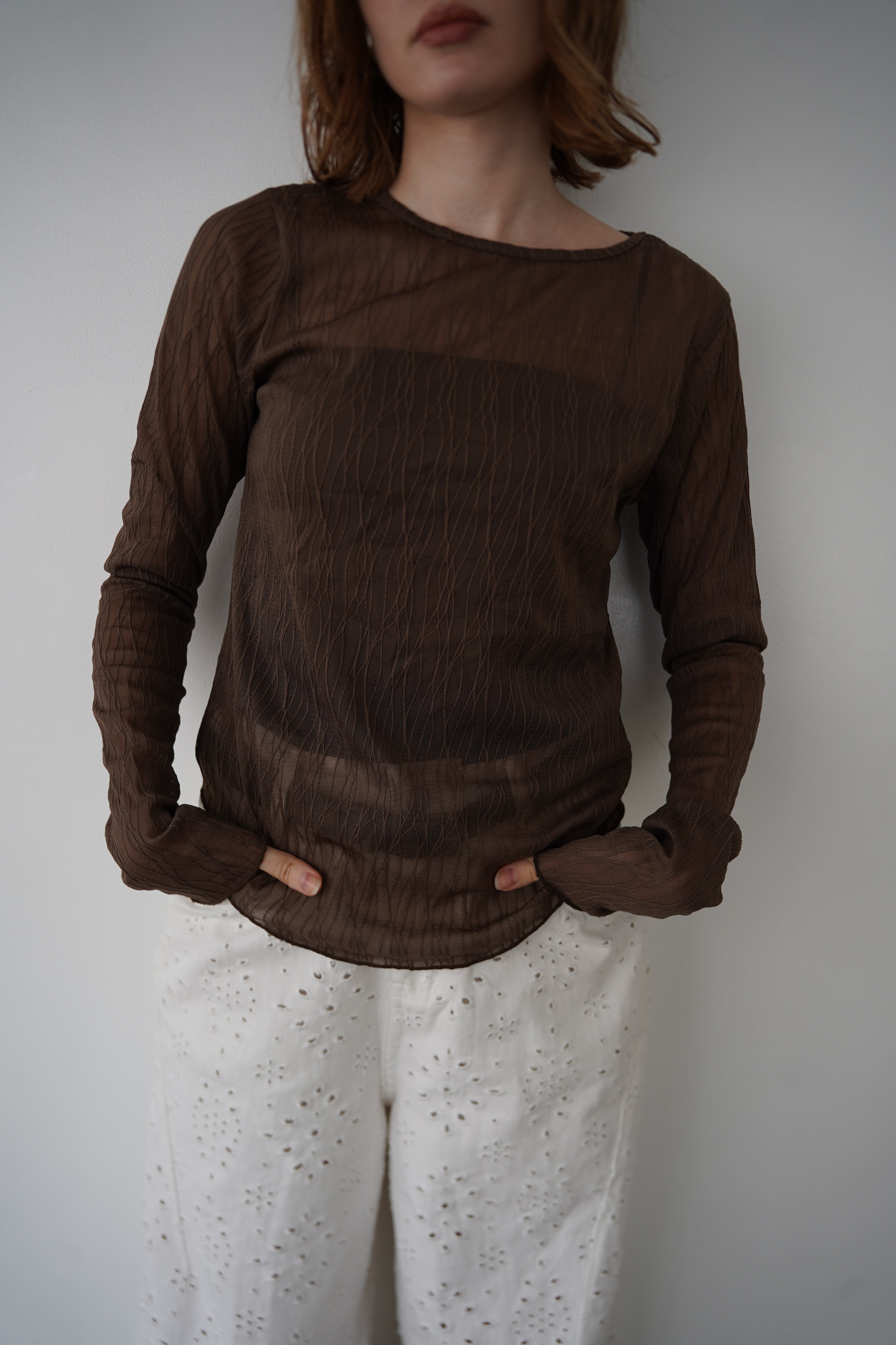 Wave tulle sheer top