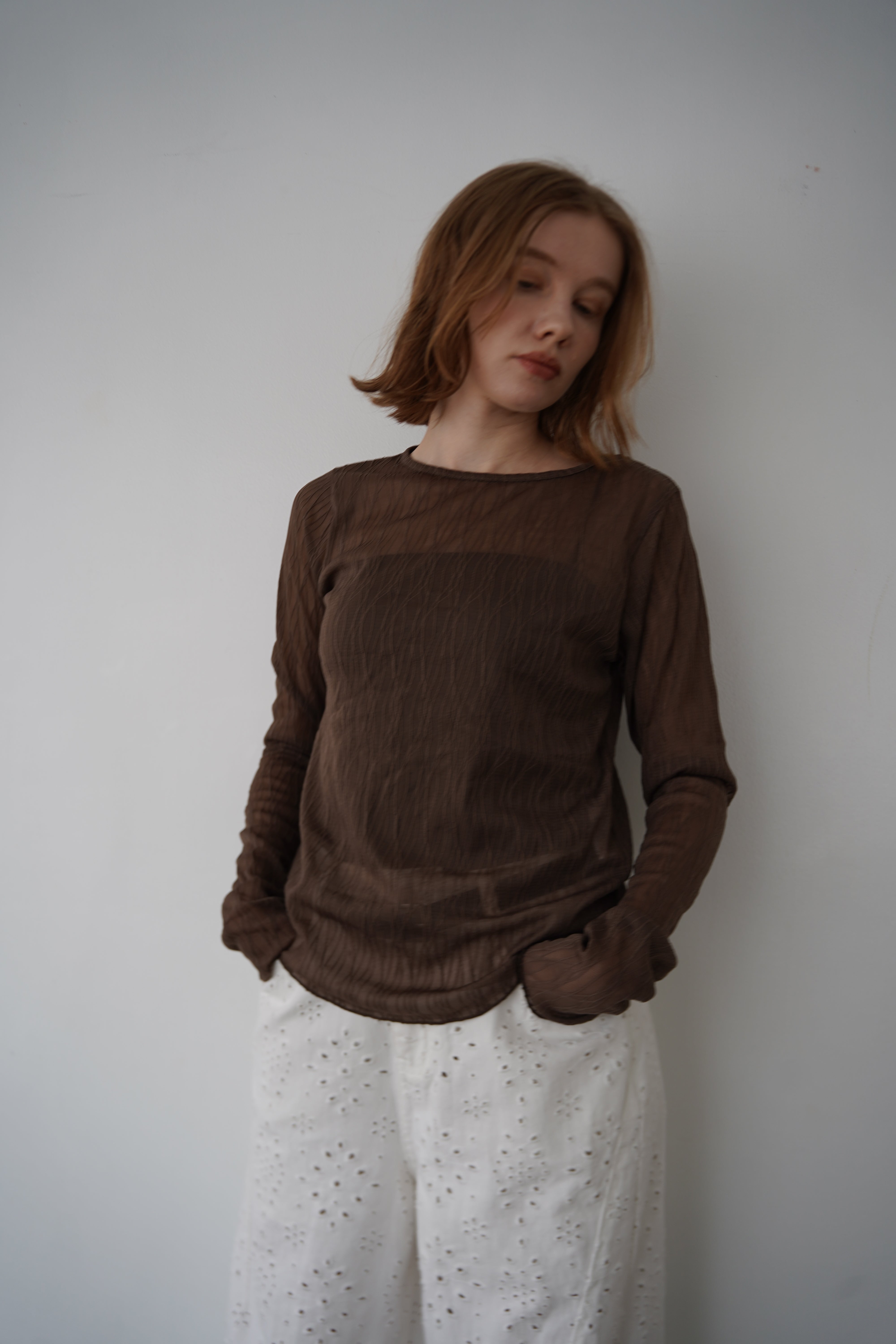 Wave tulle sheer top