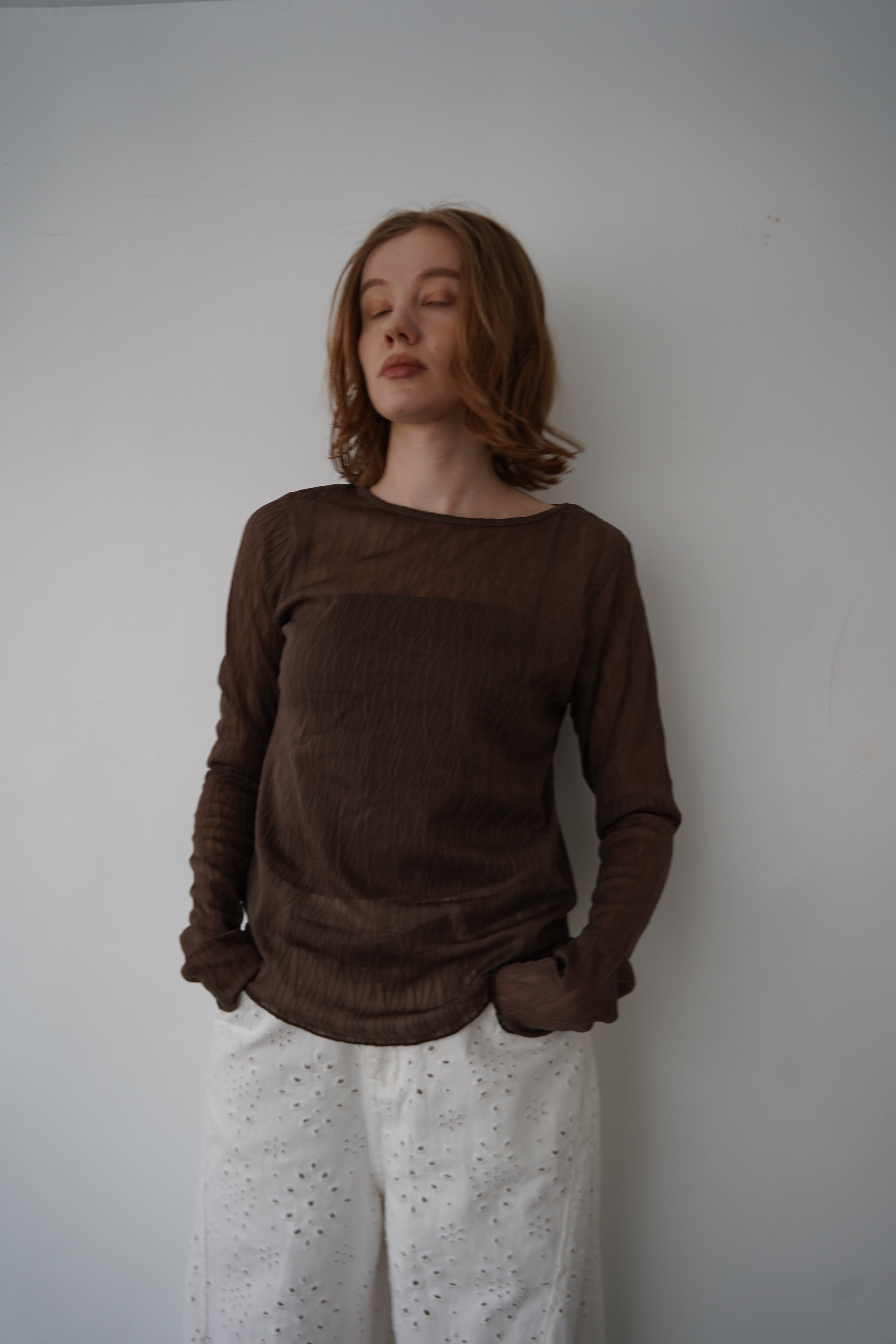 Wave tulle sheer top