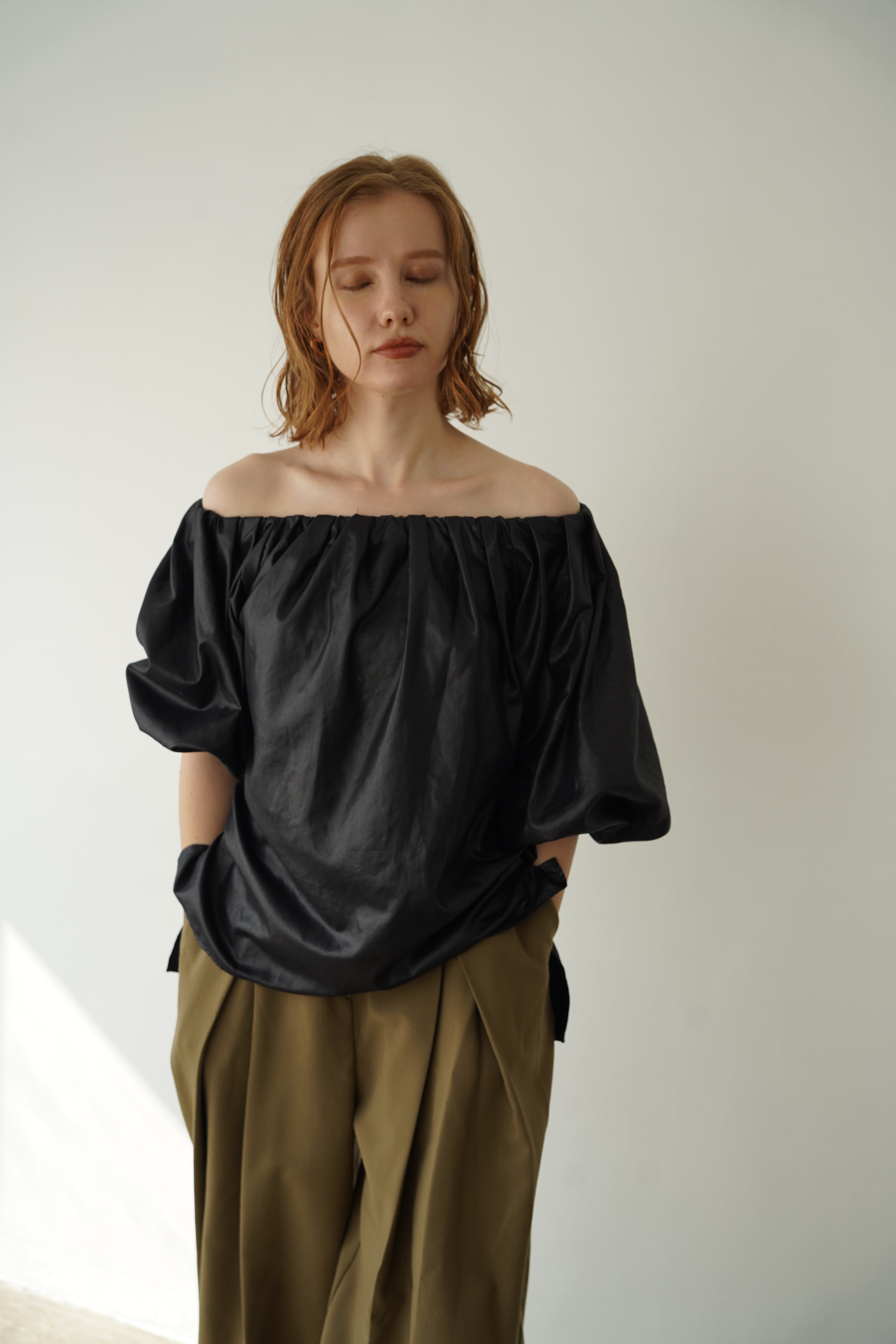 Leather like off shoulder top