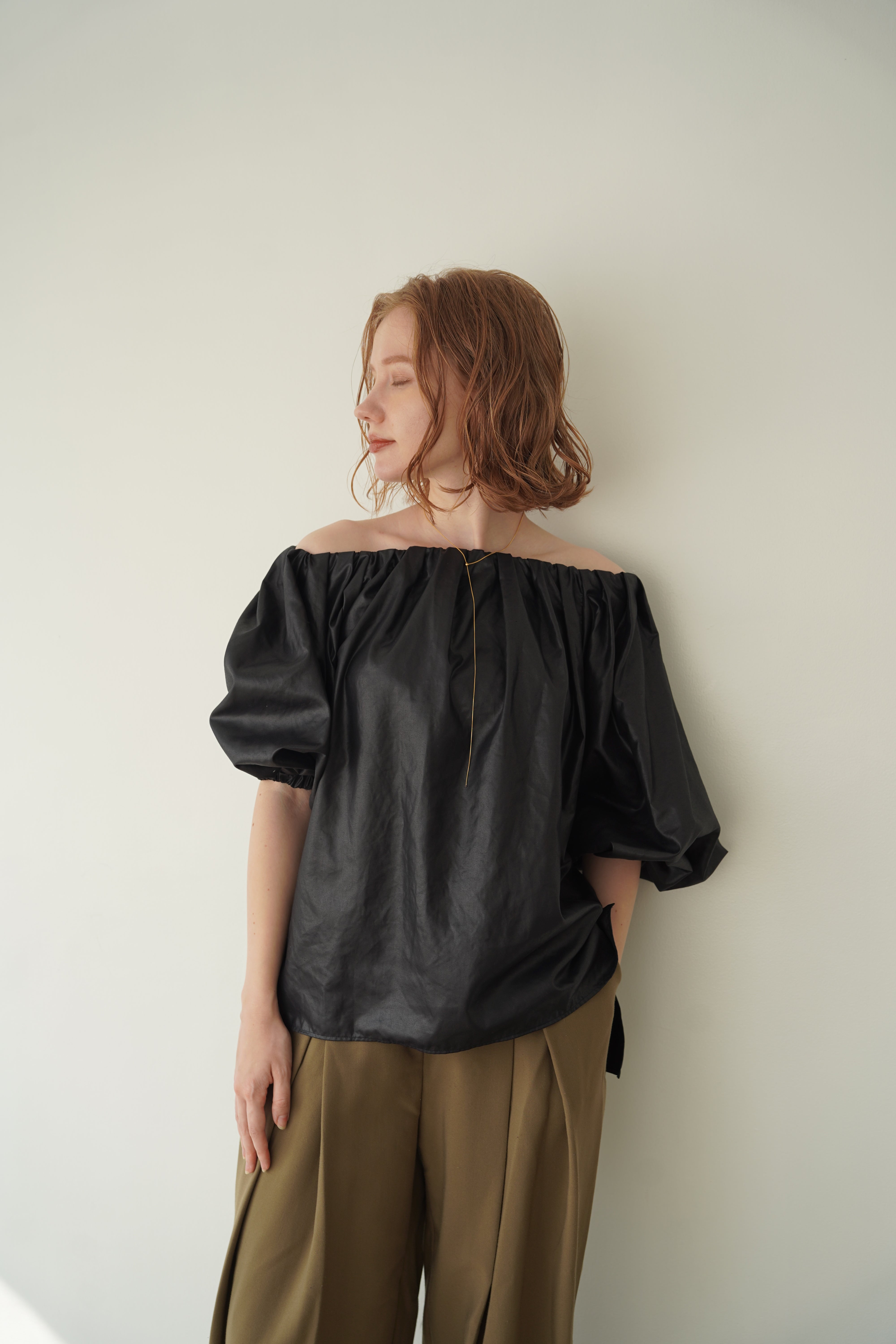 Leather like off shoulder top