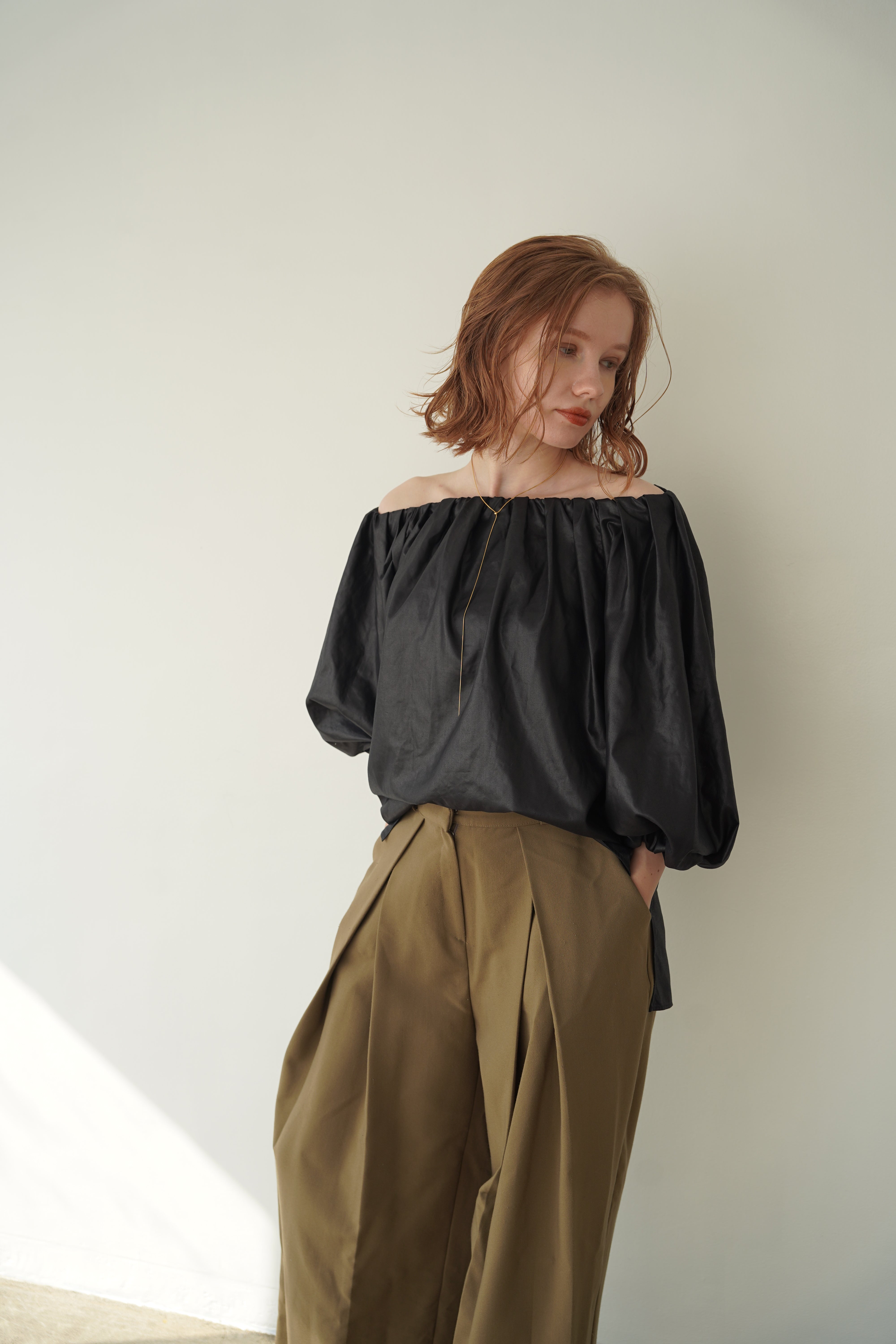 Leather like off shoulder top