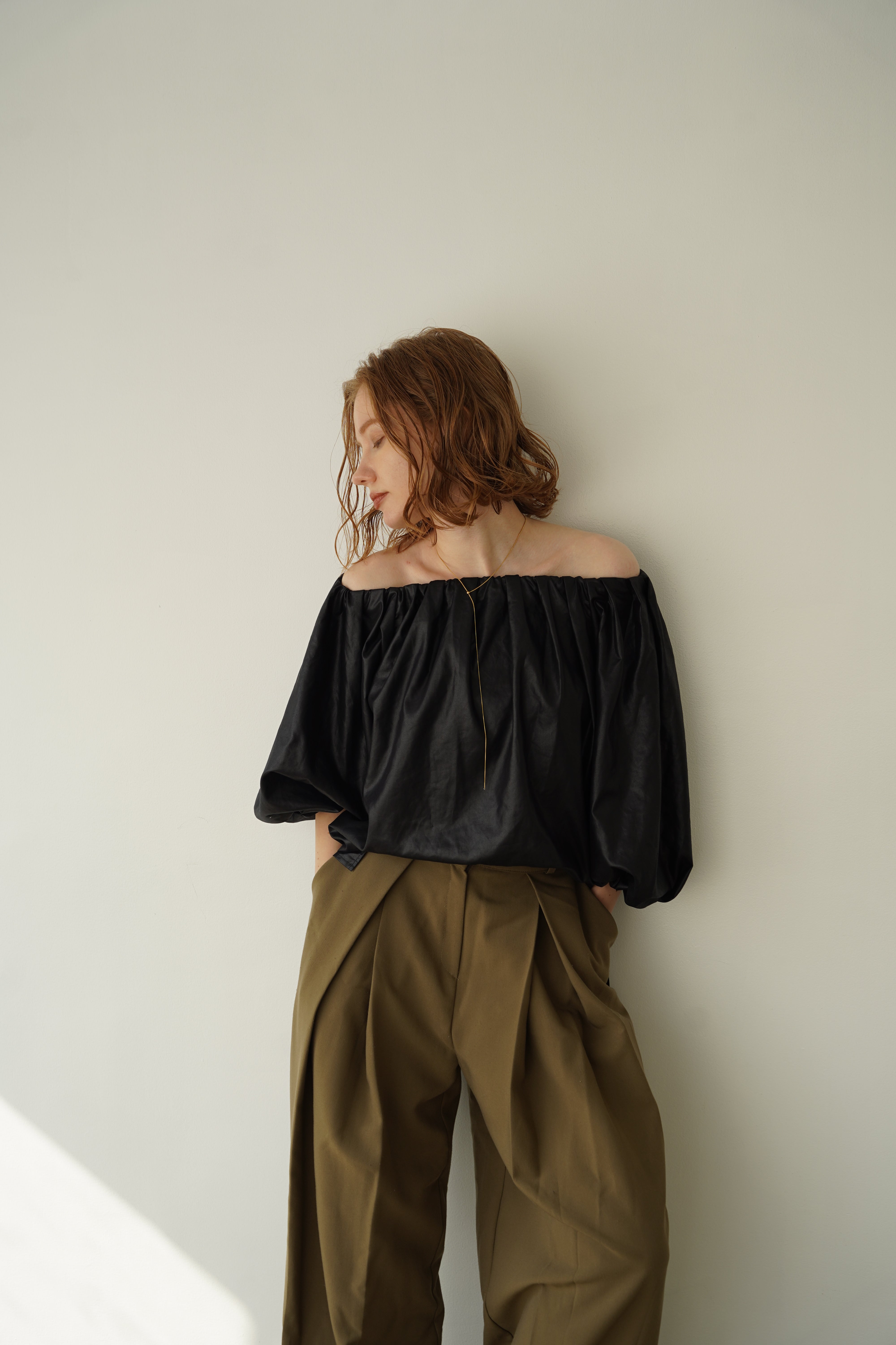 Leather like off shoulder top