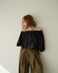 Leather like off shoulder top