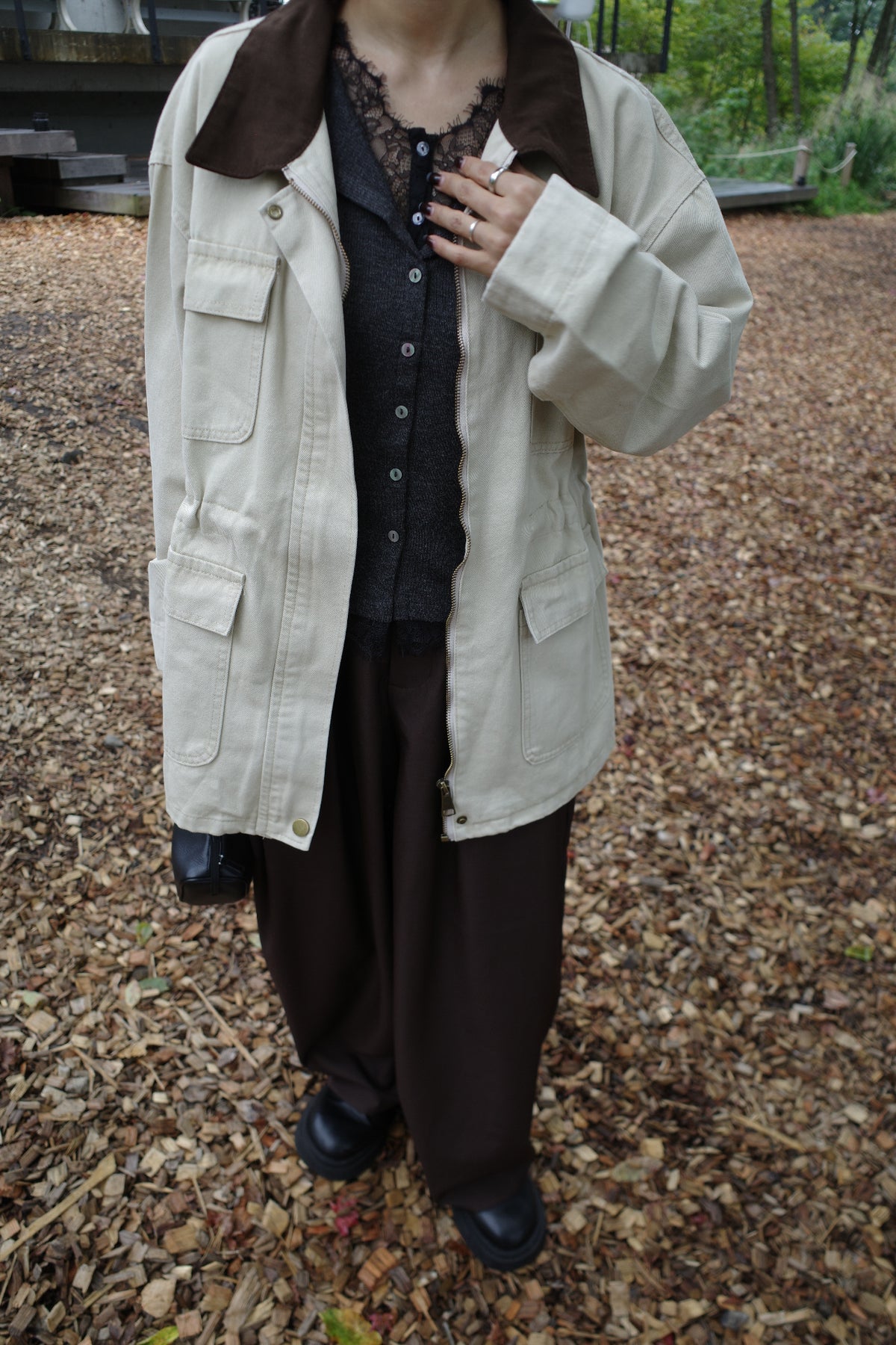 Corduroy Collar Two-Tone Jacket