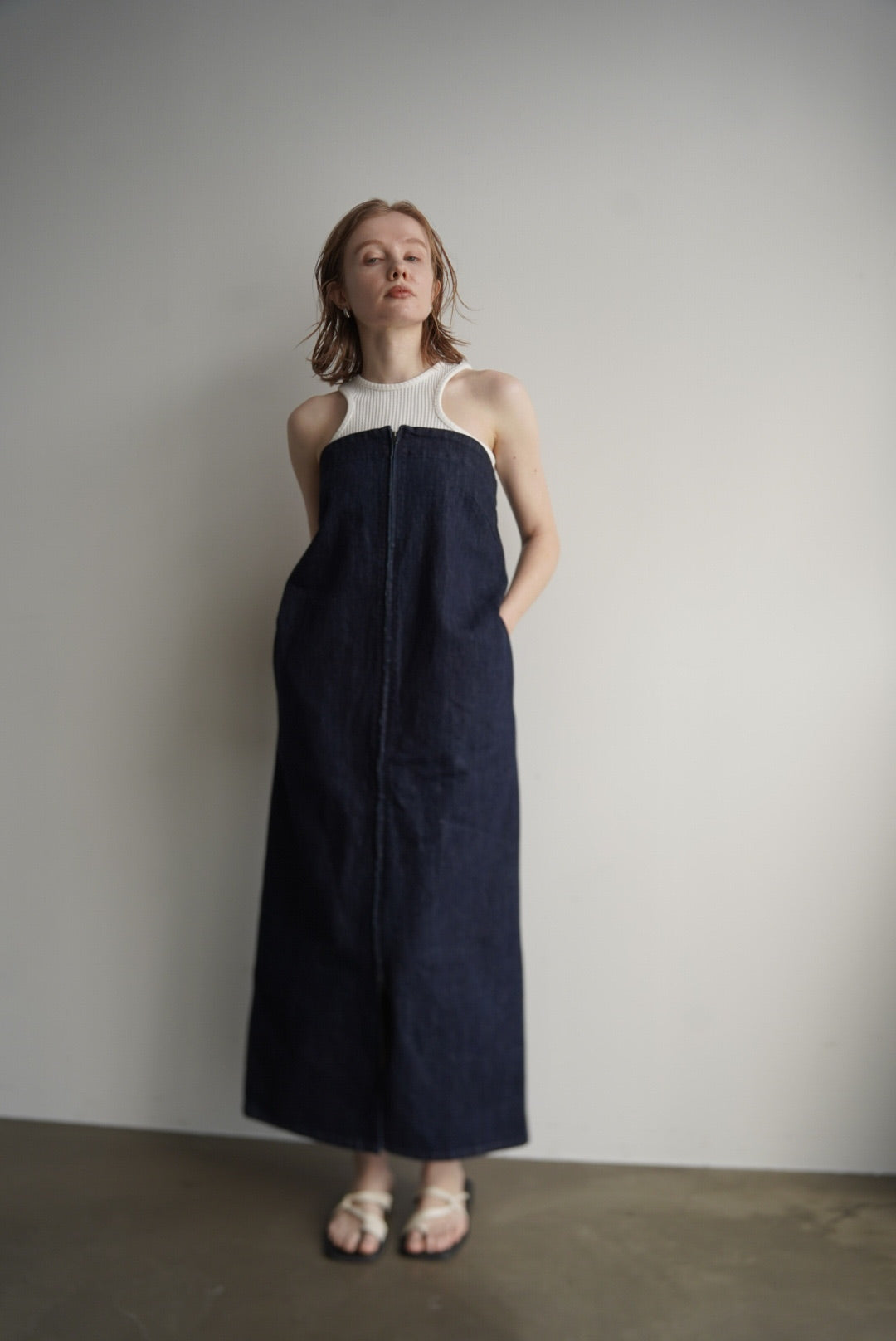 welinoa denim bear zip one-piece ホワイト Denim bear zip one-piece – WELINOA