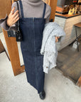 Denim bear zip one-piece