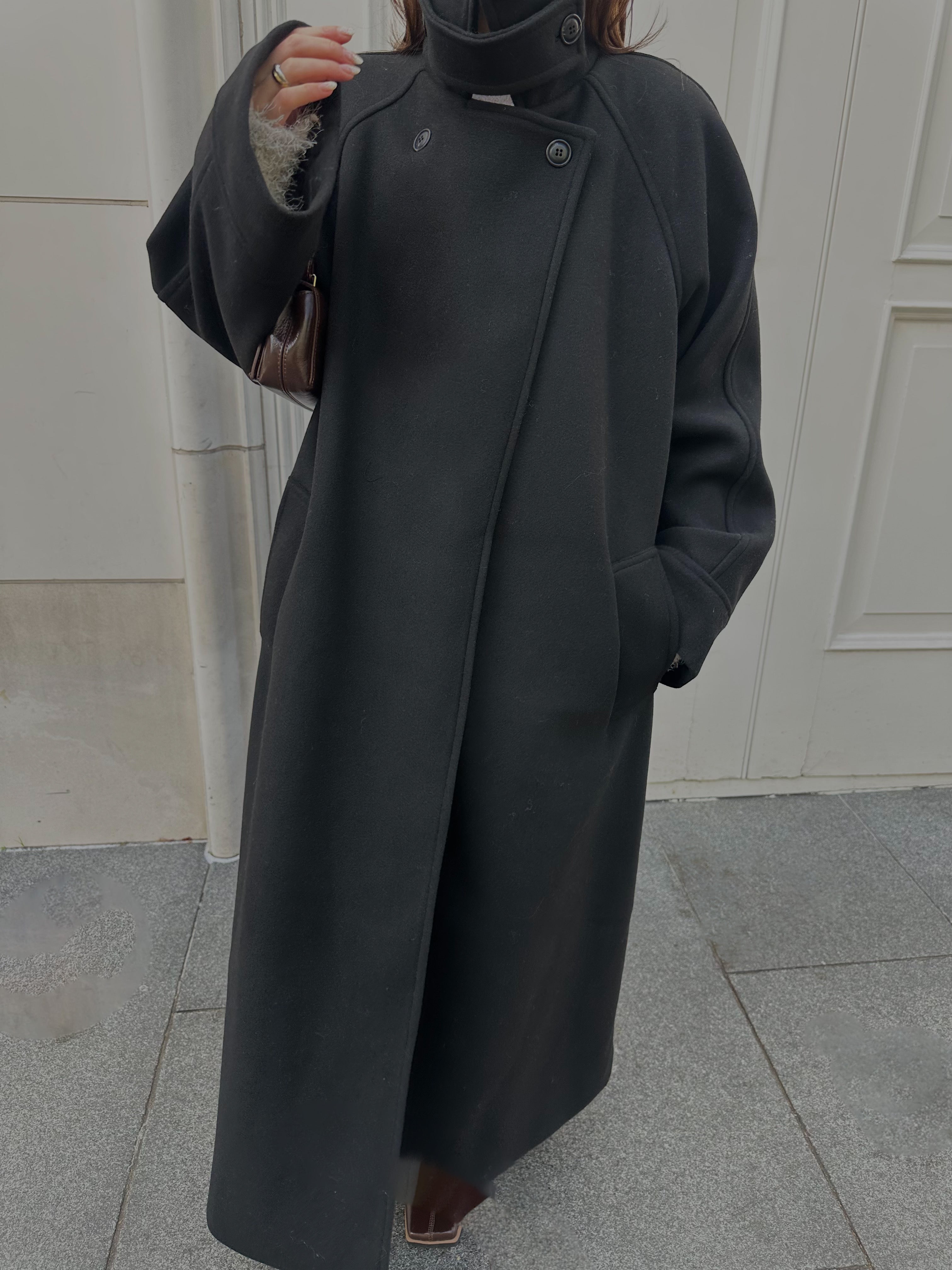 Stand neck Raglan sleeve long coat