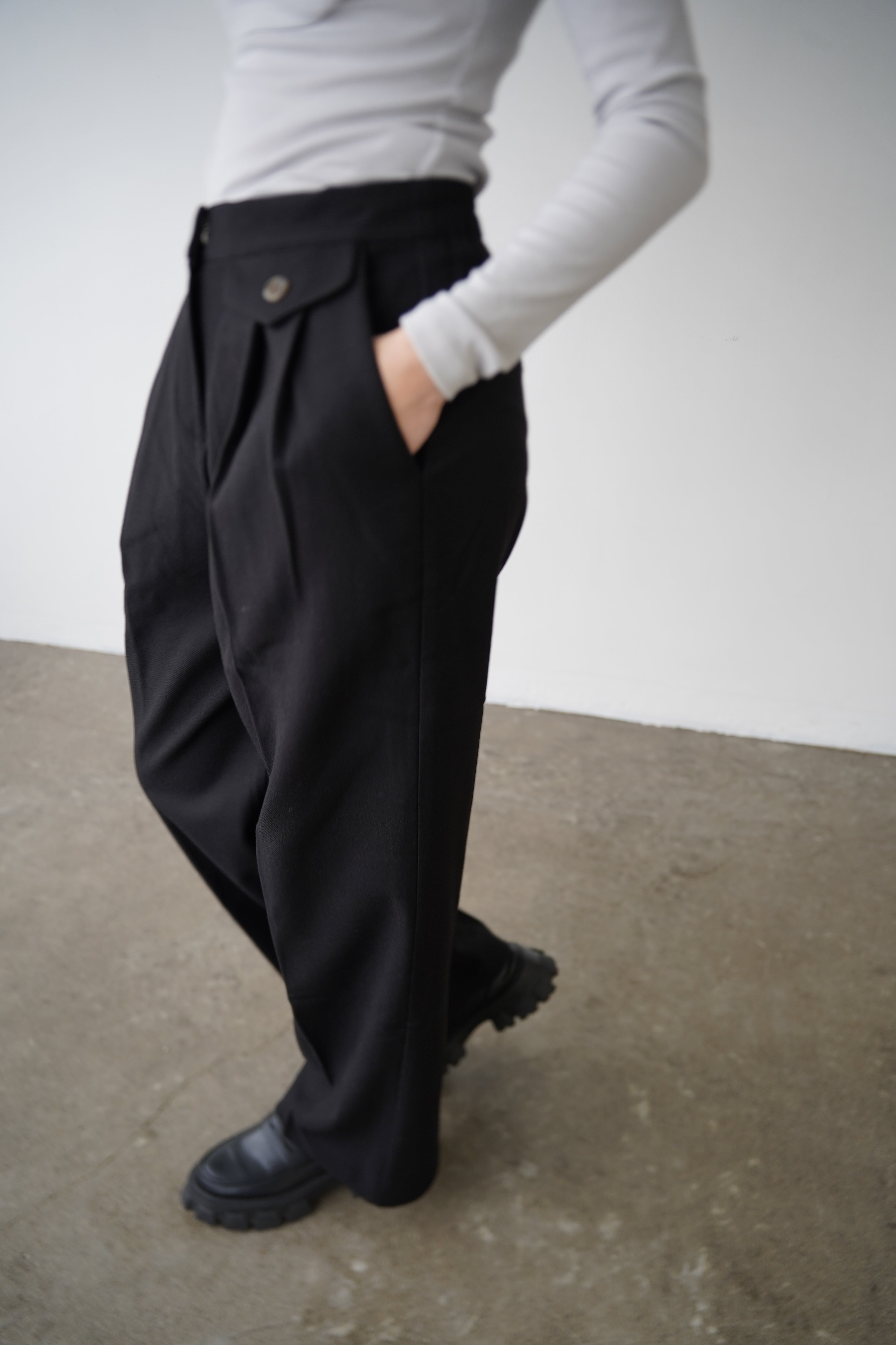 Button tuck slacks