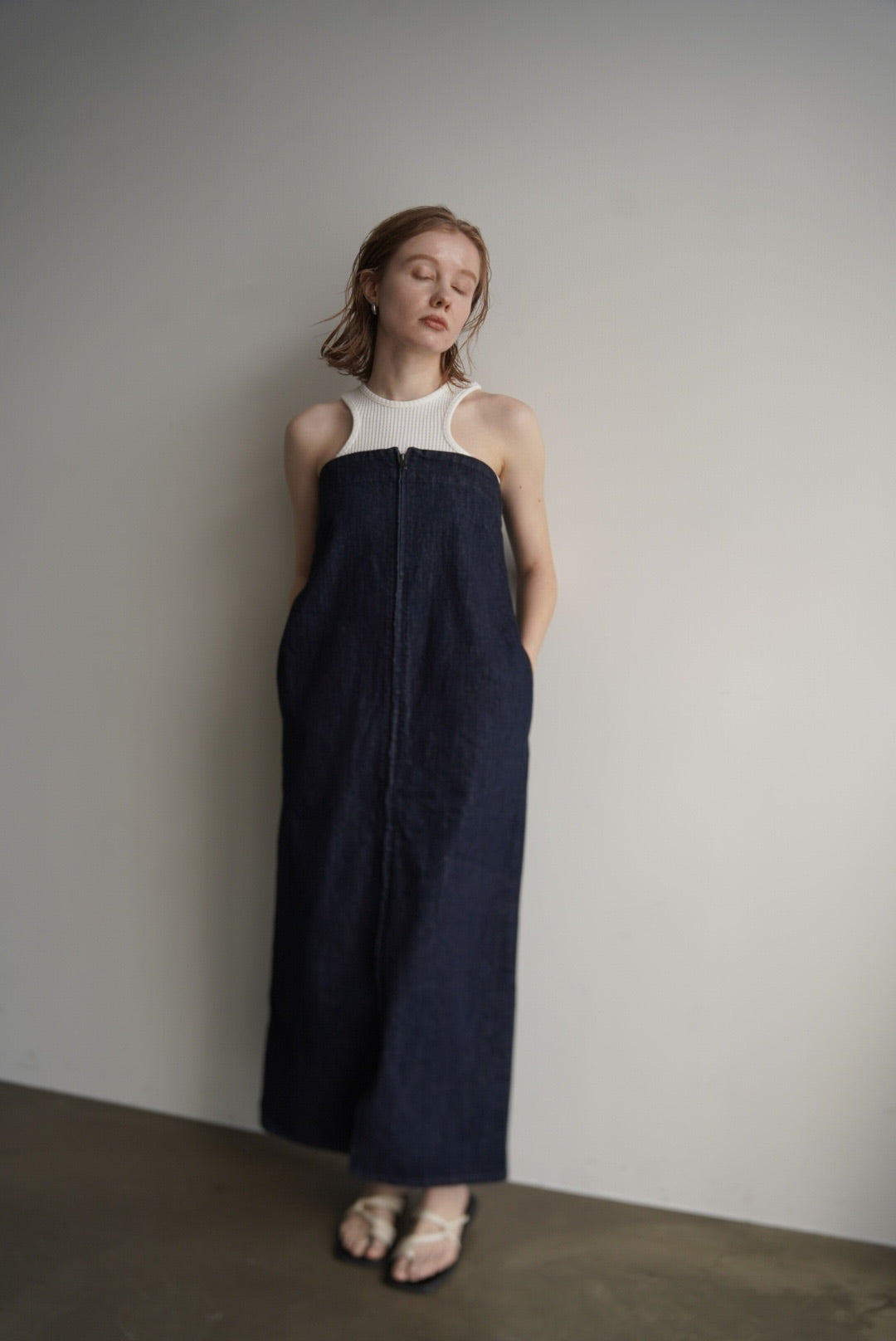 Denim bear zip one-piece – WELINOA