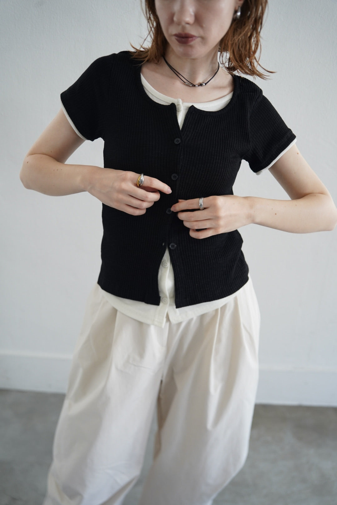 【7/8-再入荷】Layered  lib half sleeve tops