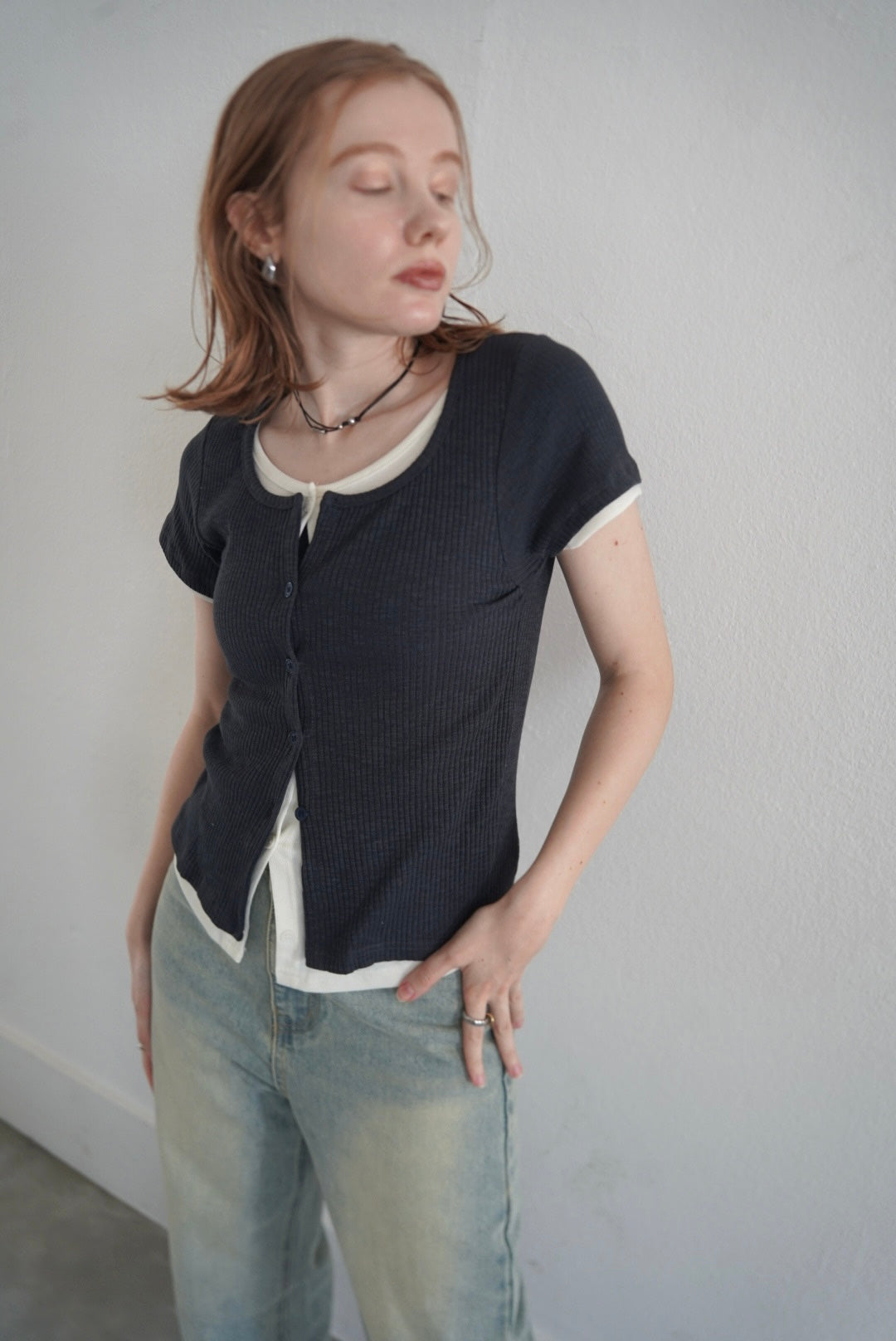 【7/8-再入荷】Layered  lib half sleeve tops