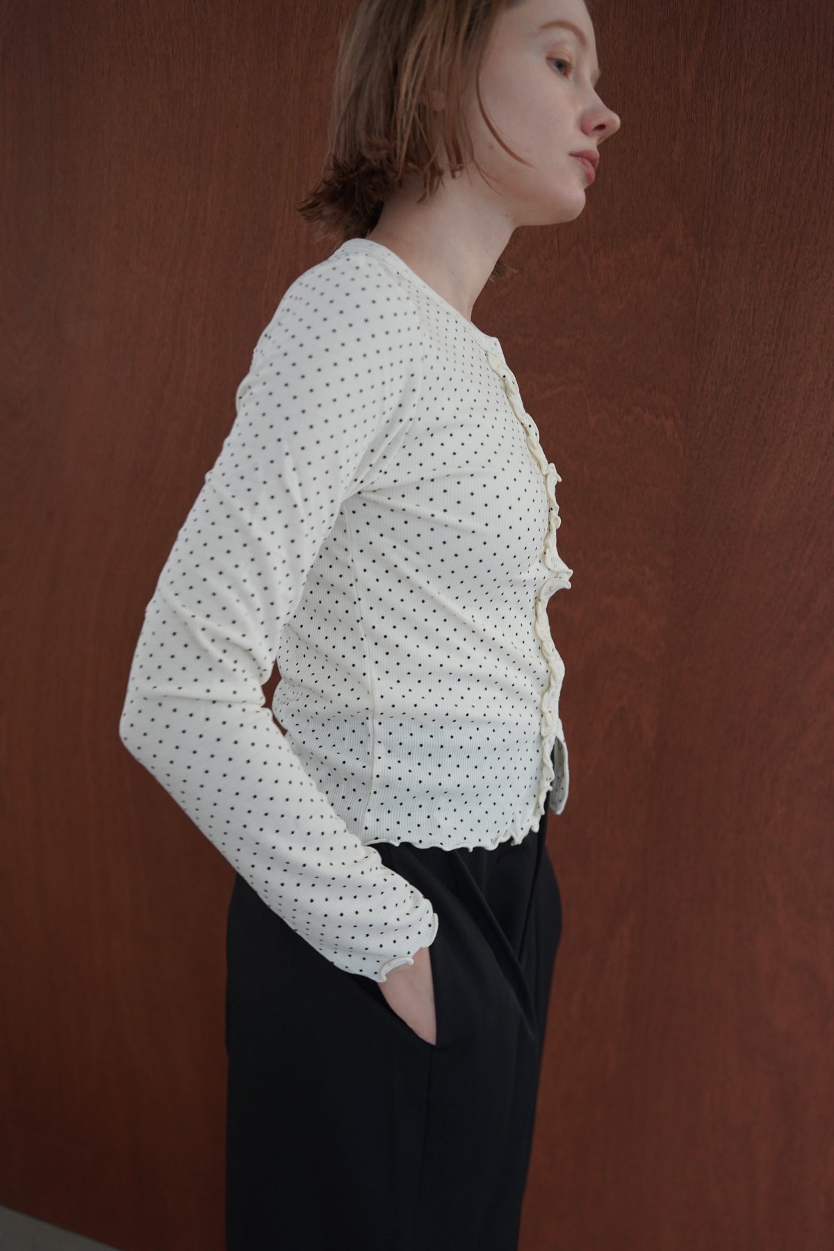 Dot frill cardigan
