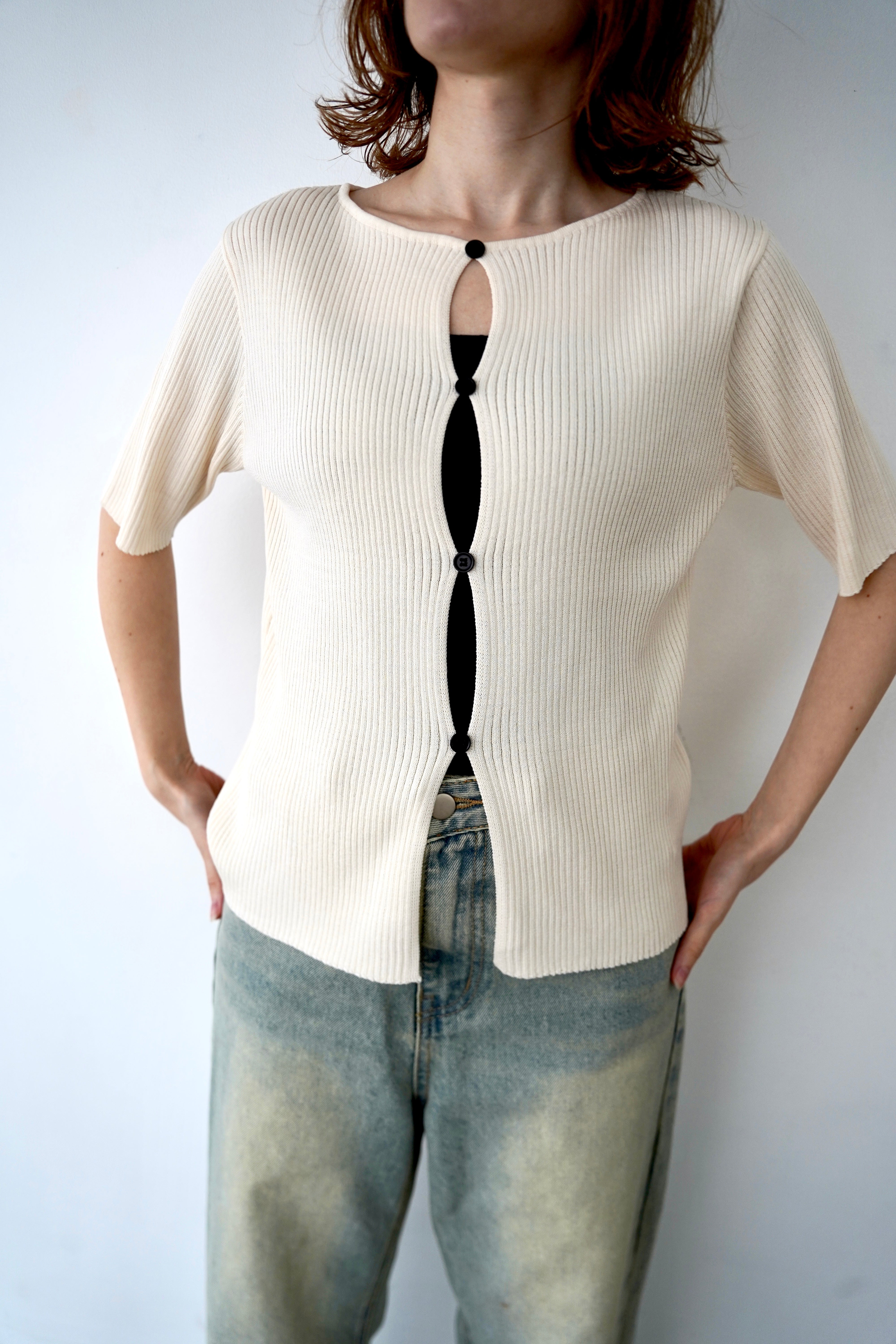 Front button half sleeve top