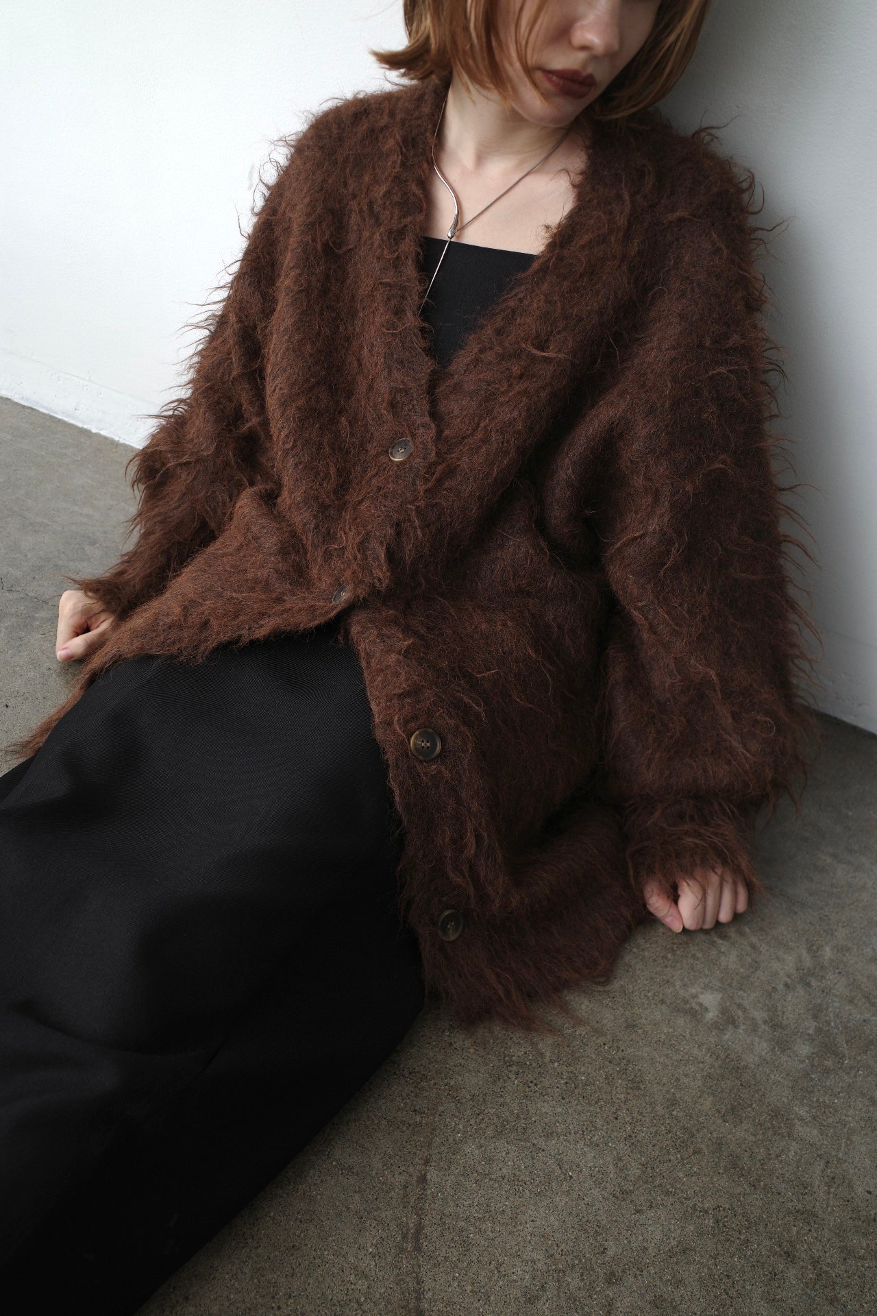 Shaggy mohair long cardigan