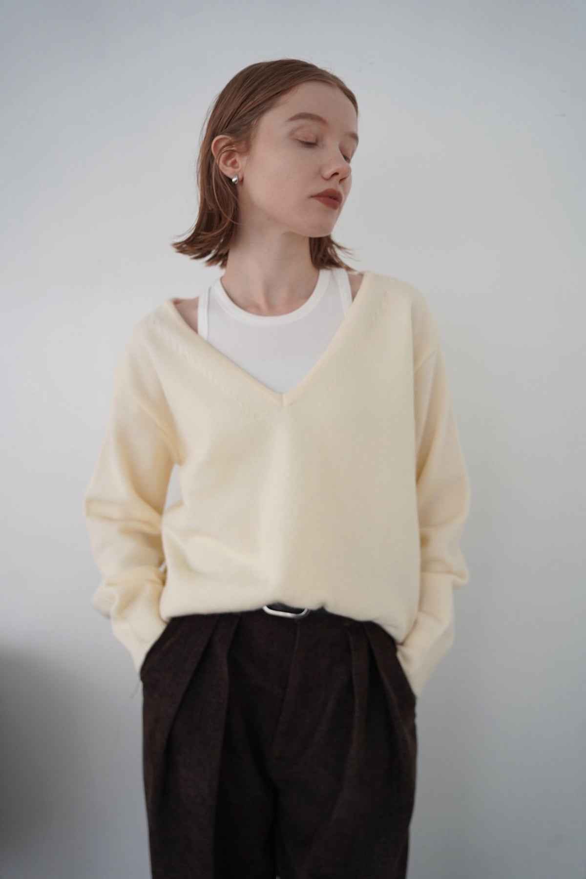 【予約販売】-10月下旬発送-Deep Vneck layered knit SET