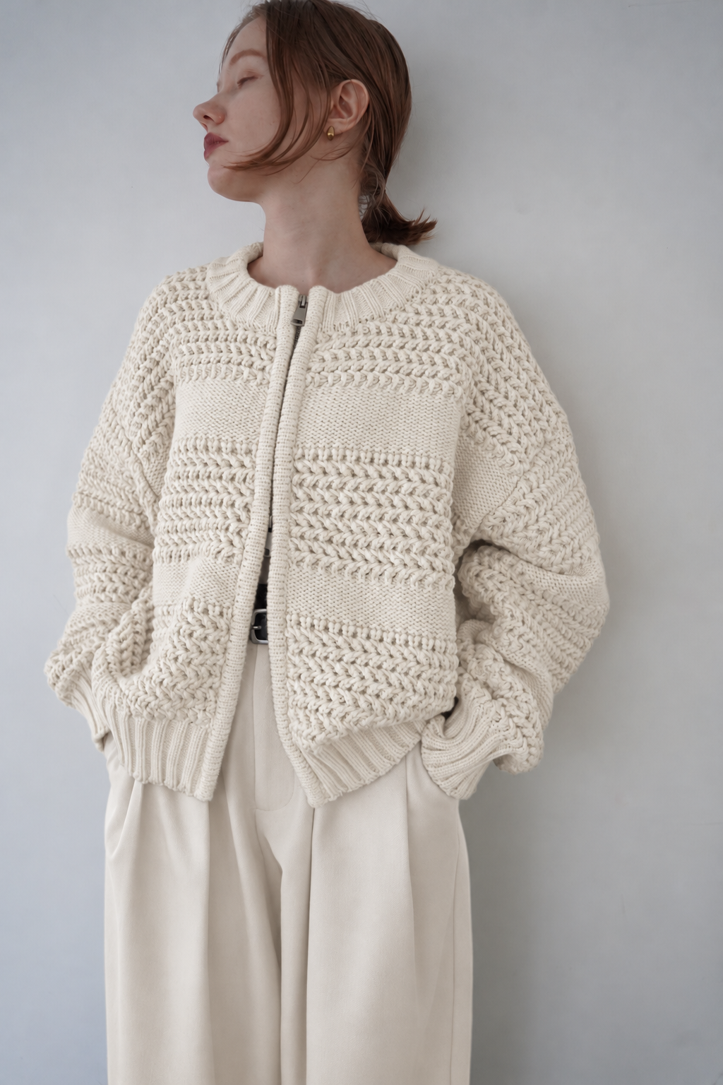 Low Gauge Texture Zip Cardigan