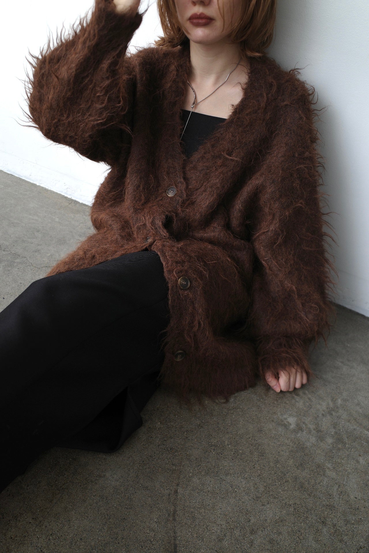 Shaggy mohair long cardigan