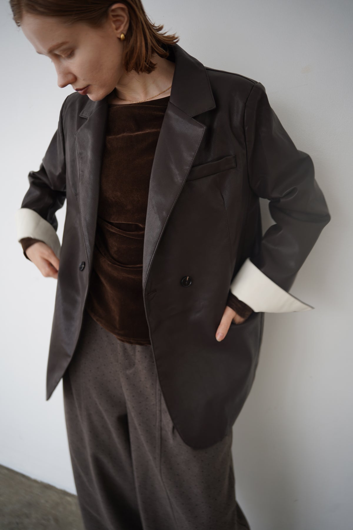 Bi-color cuffs leather jacket