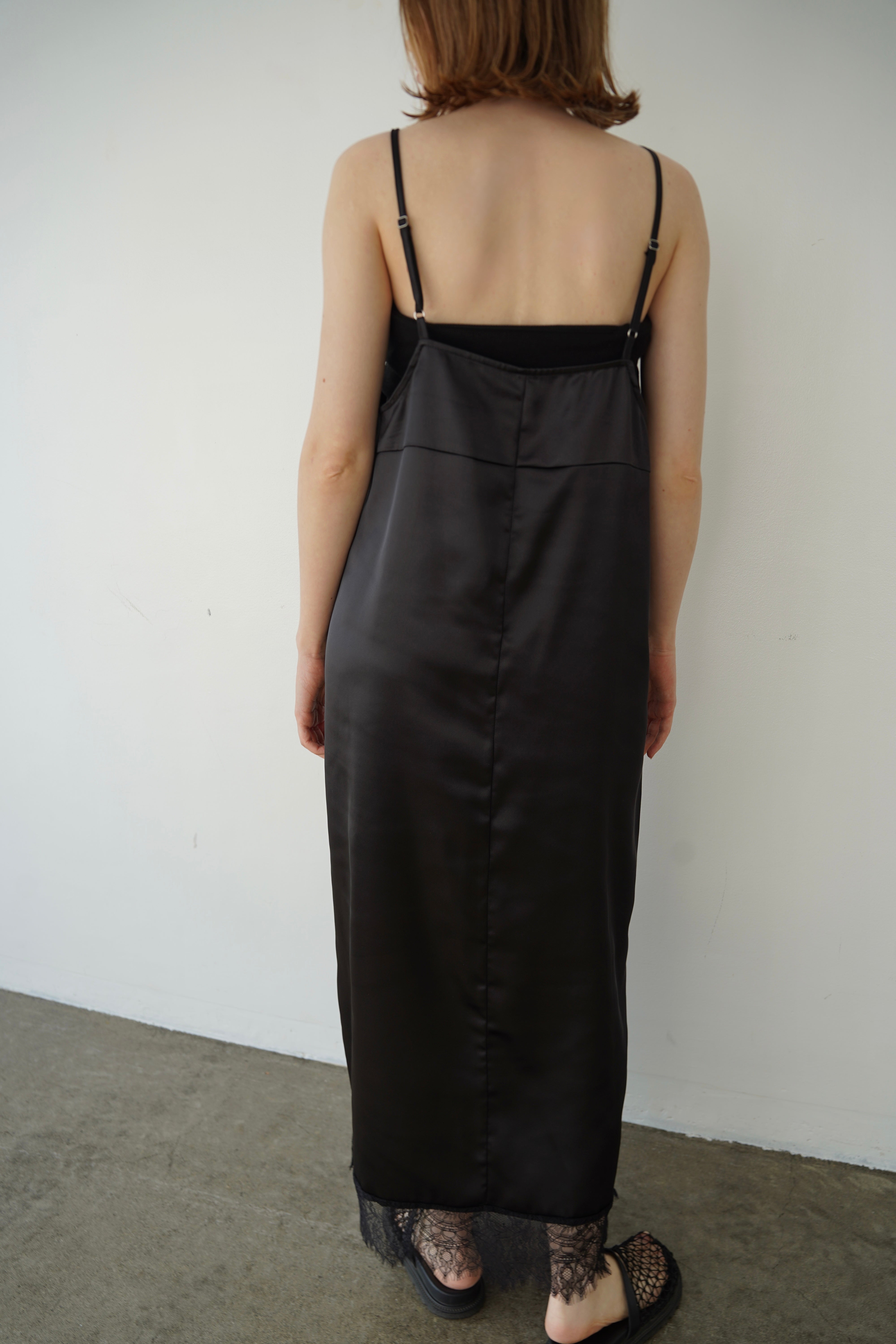 Race satin camisole one-piece