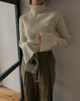 Sleeve flare knit turtle  tops