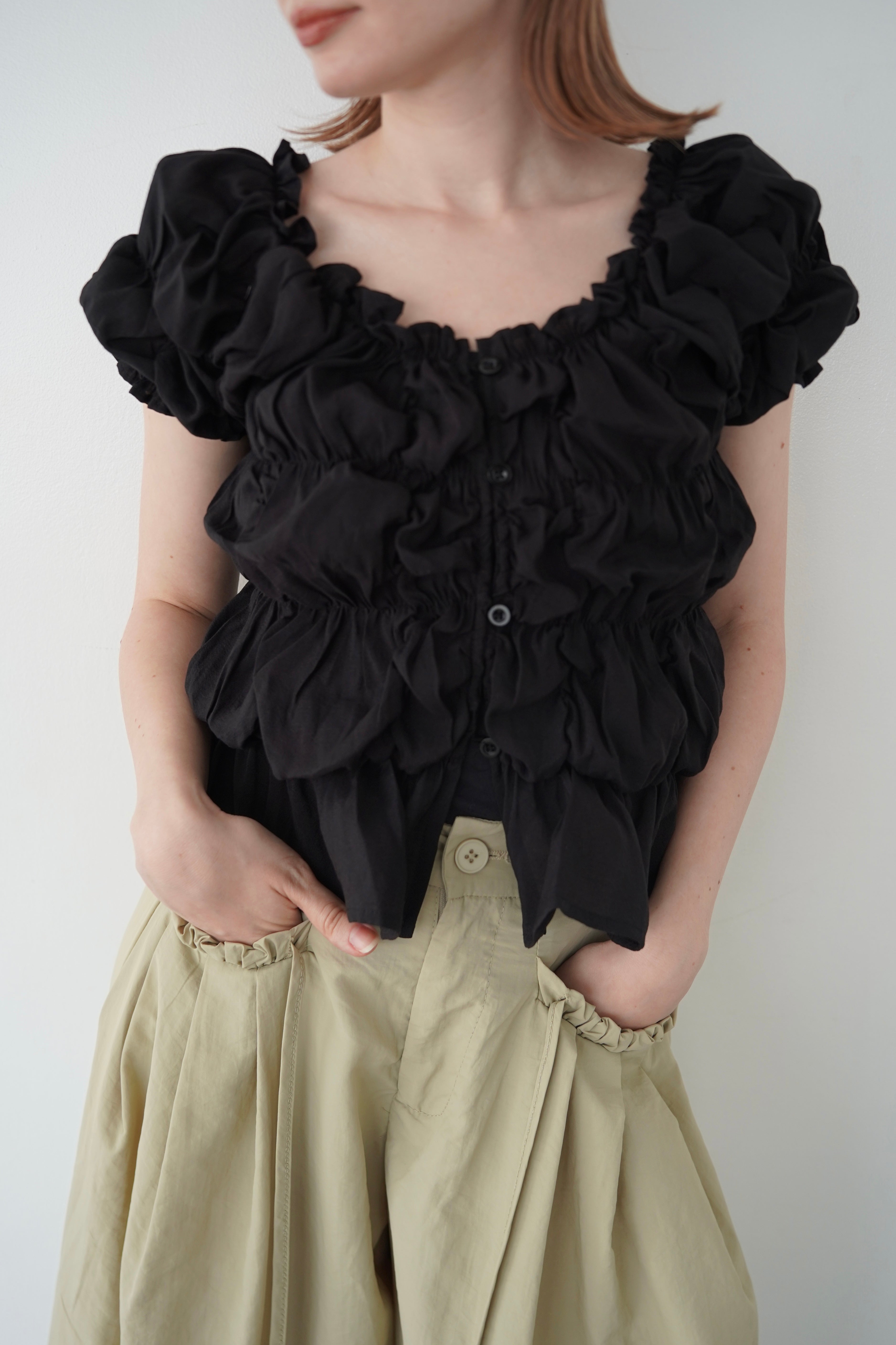 Shirring  puff volume tops