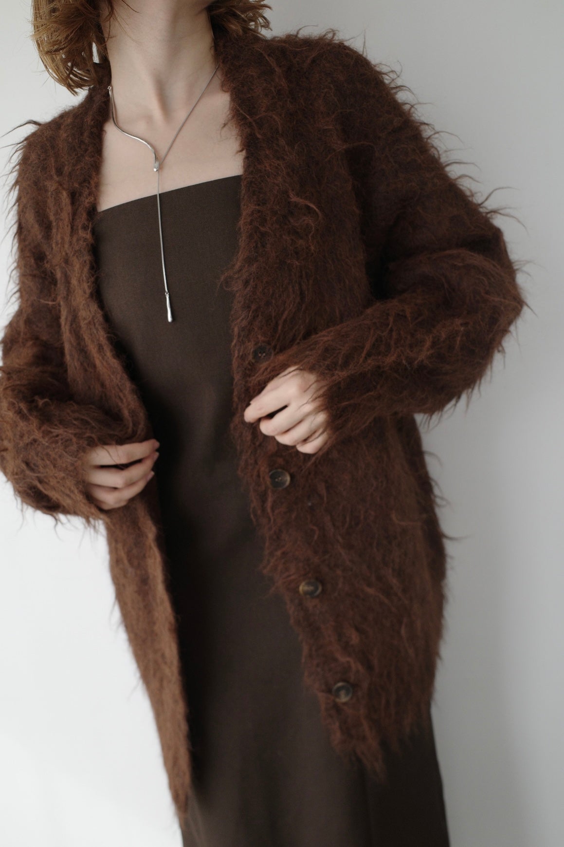 Shaggy mohair long cardigan