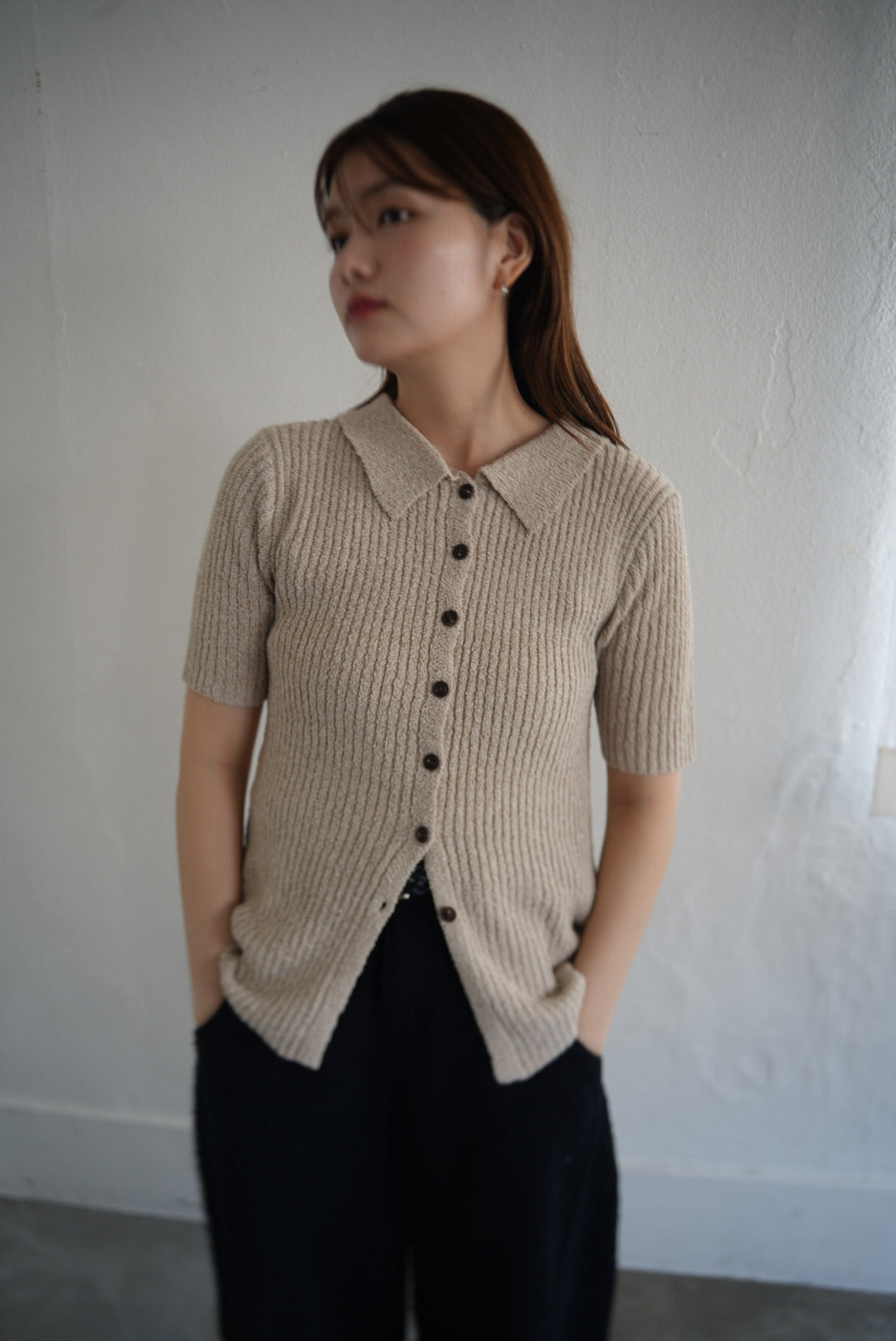 Bouclé knit polo