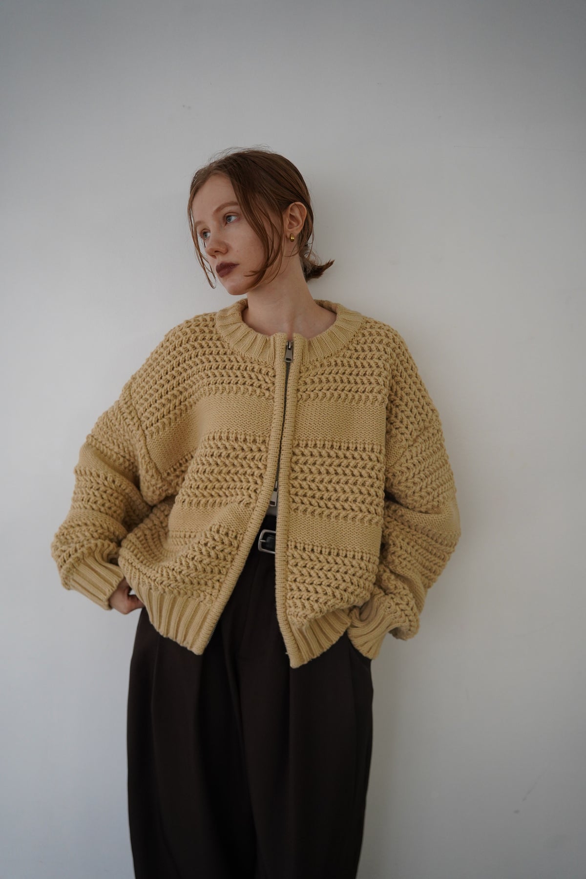 Low Gauge Texture Zip Cardigan