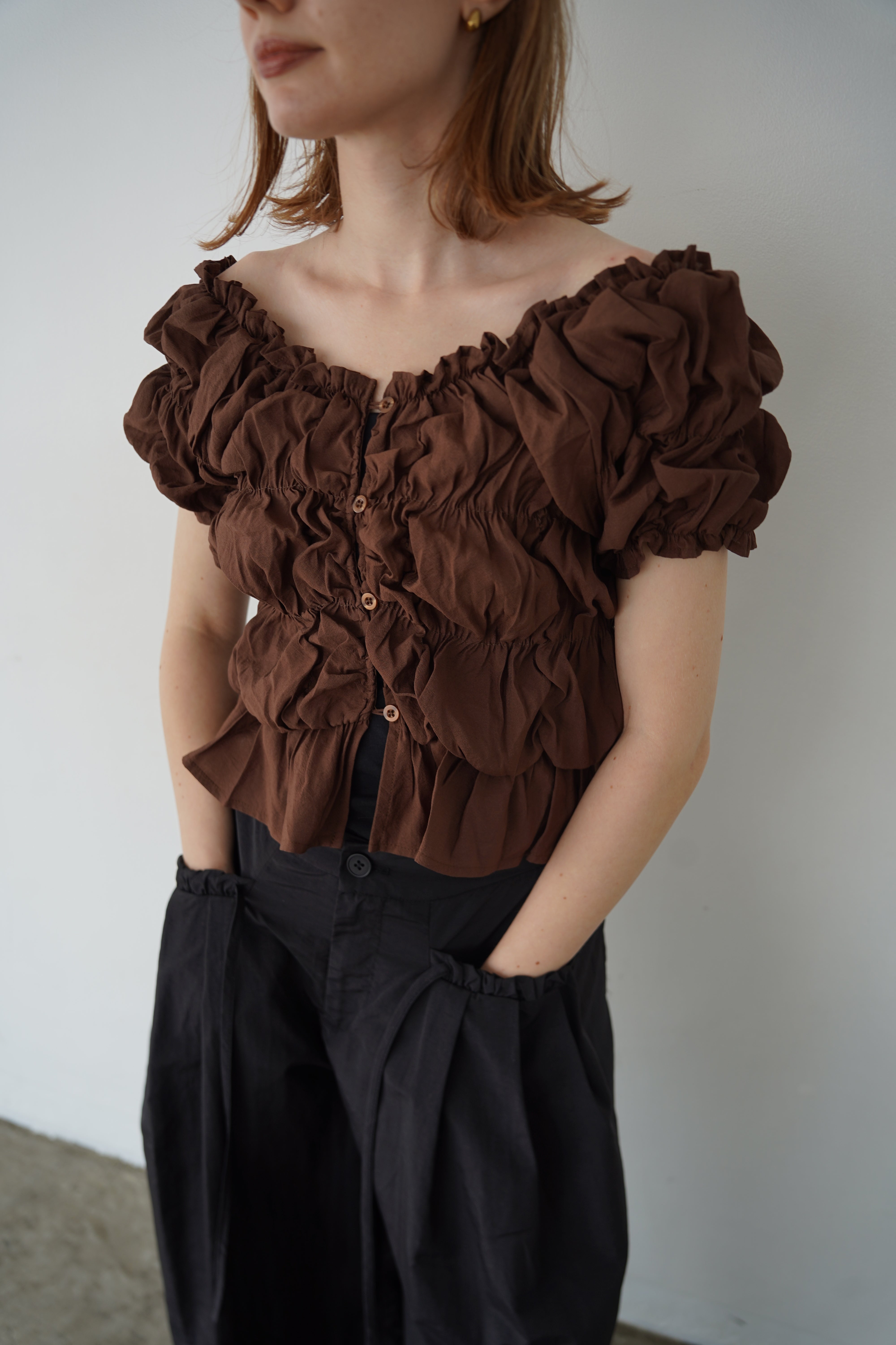 Shirring  puff volume tops