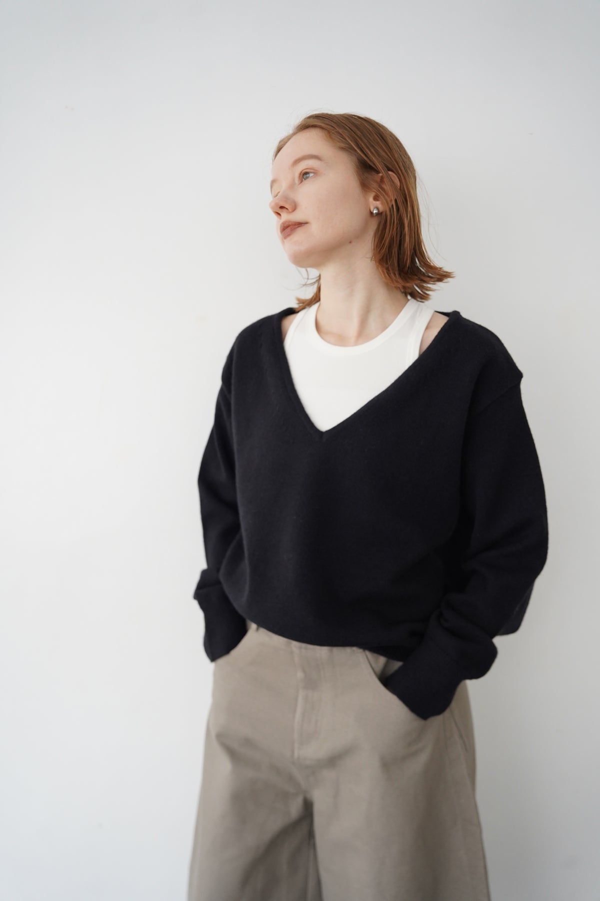 【予約販売】-10月下旬発送-Deep Vneck layered knit SET