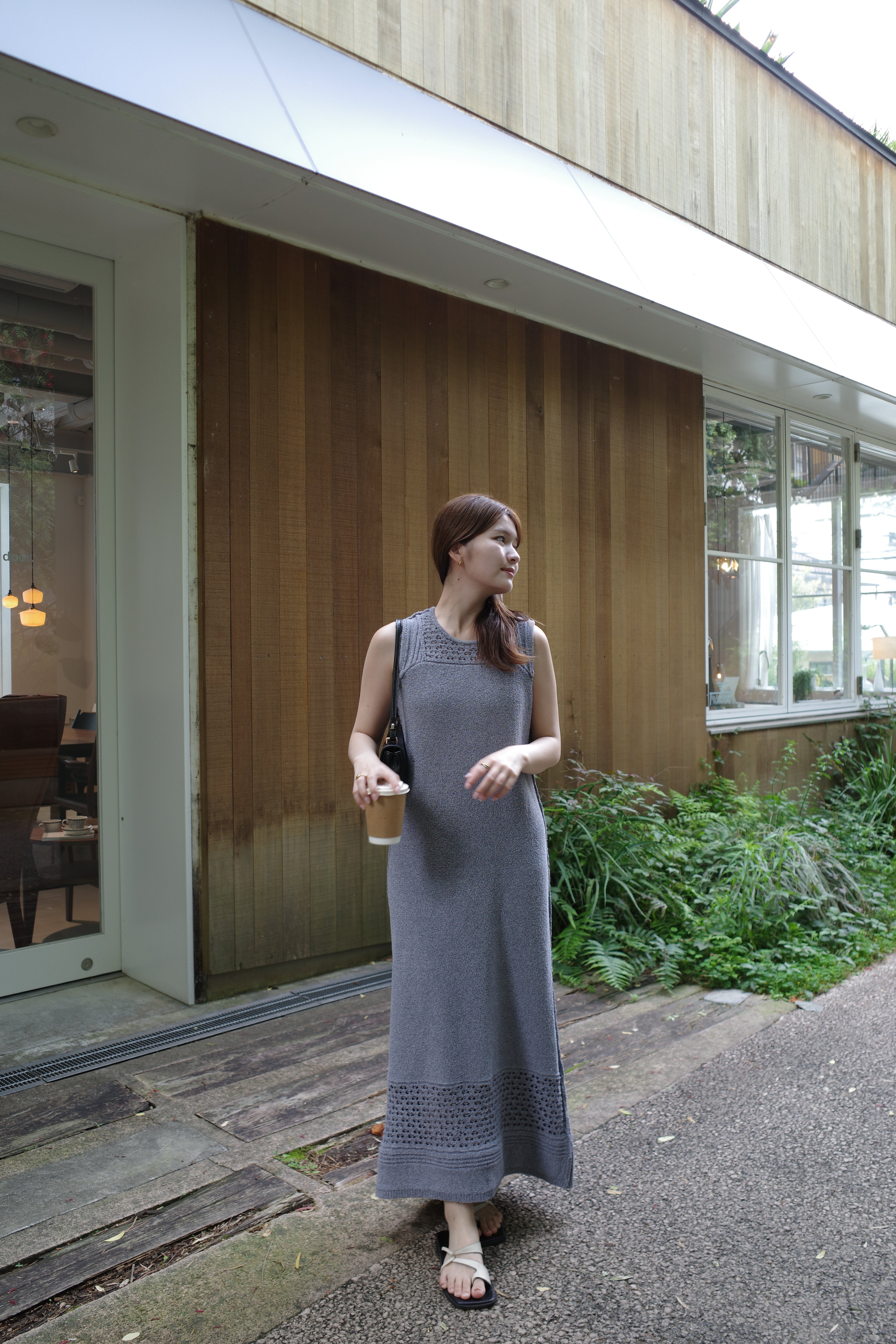 Slab flannel knit one-piece